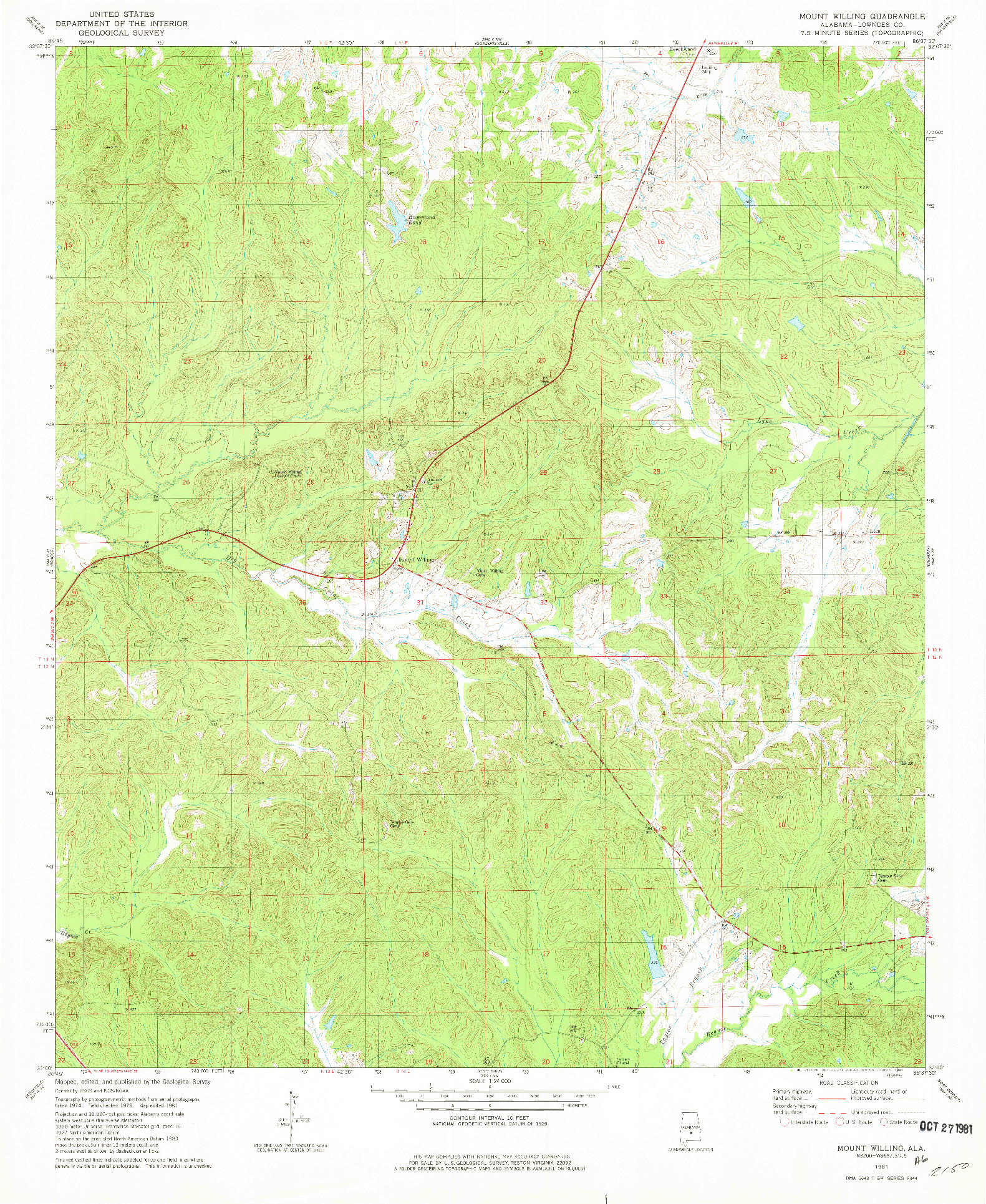 USGS 1:24000-SCALE QUADRANGLE FOR MOUNT WILLING, AL 1981