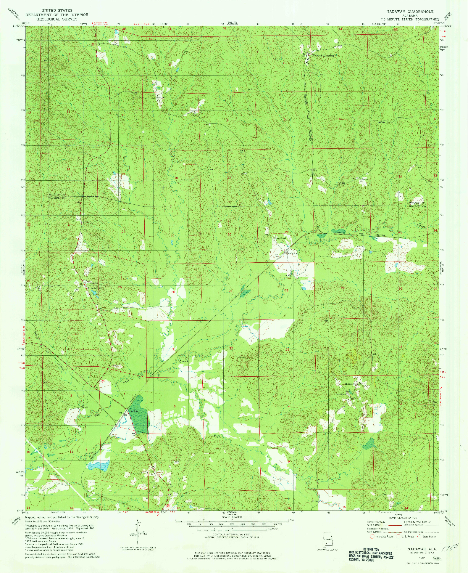 USGS 1:24000-SCALE QUADRANGLE FOR NADAWAH, AL 1981