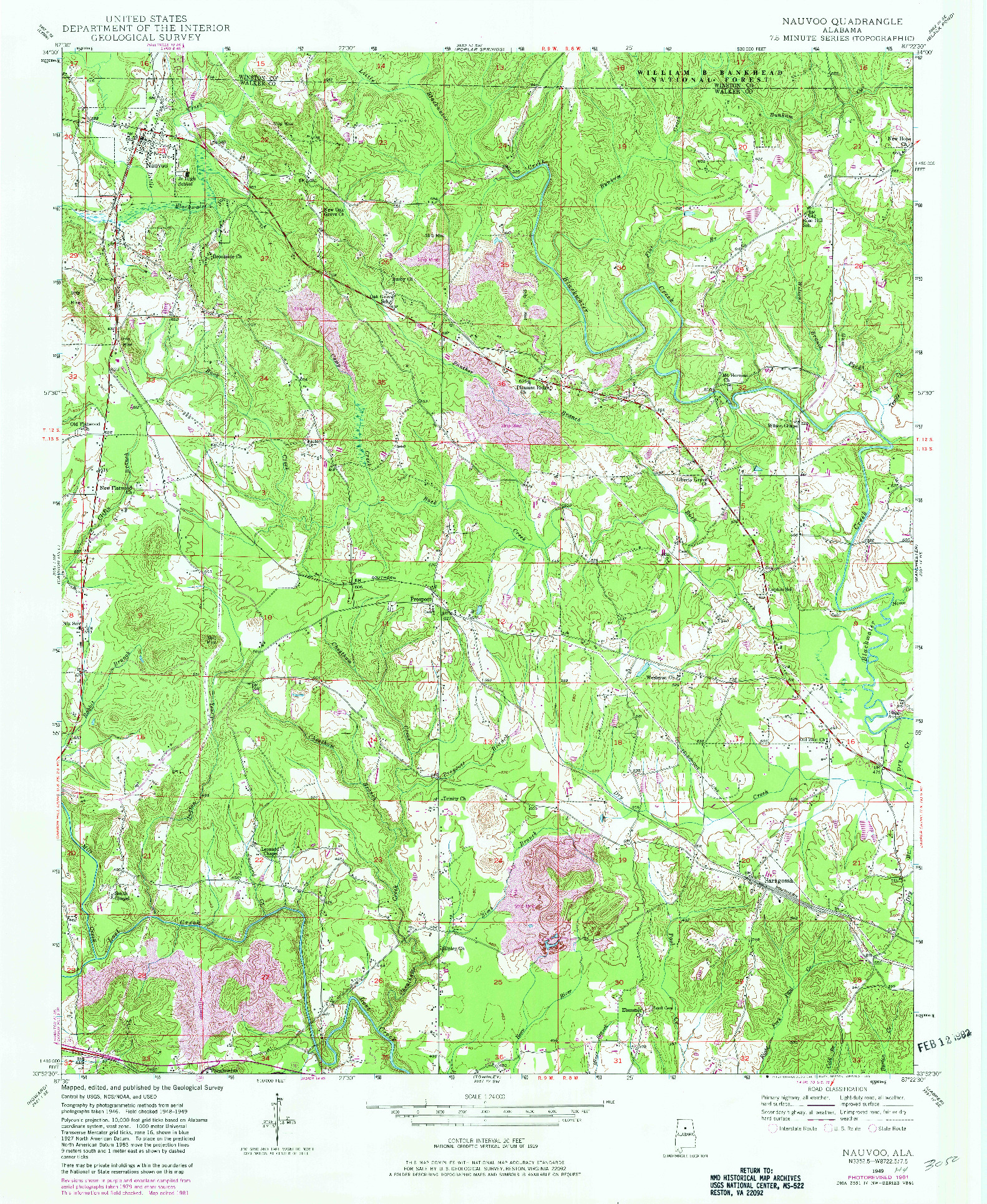 USGS 1:24000-SCALE QUADRANGLE FOR NAUVOO, AL 1949