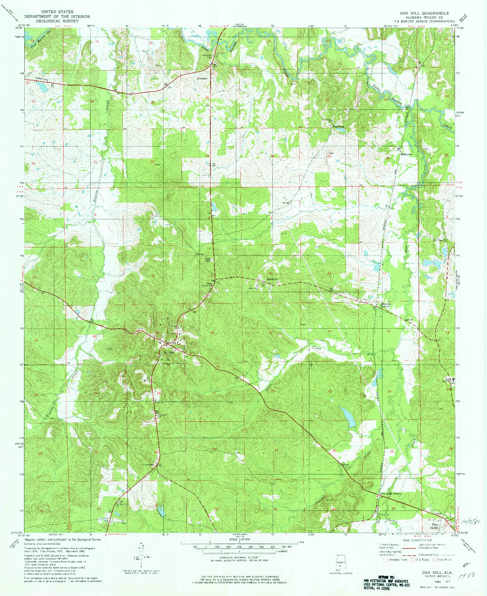 USGS 1:24000-SCALE QUADRANGLE FOR OAK HILL, AL 1981