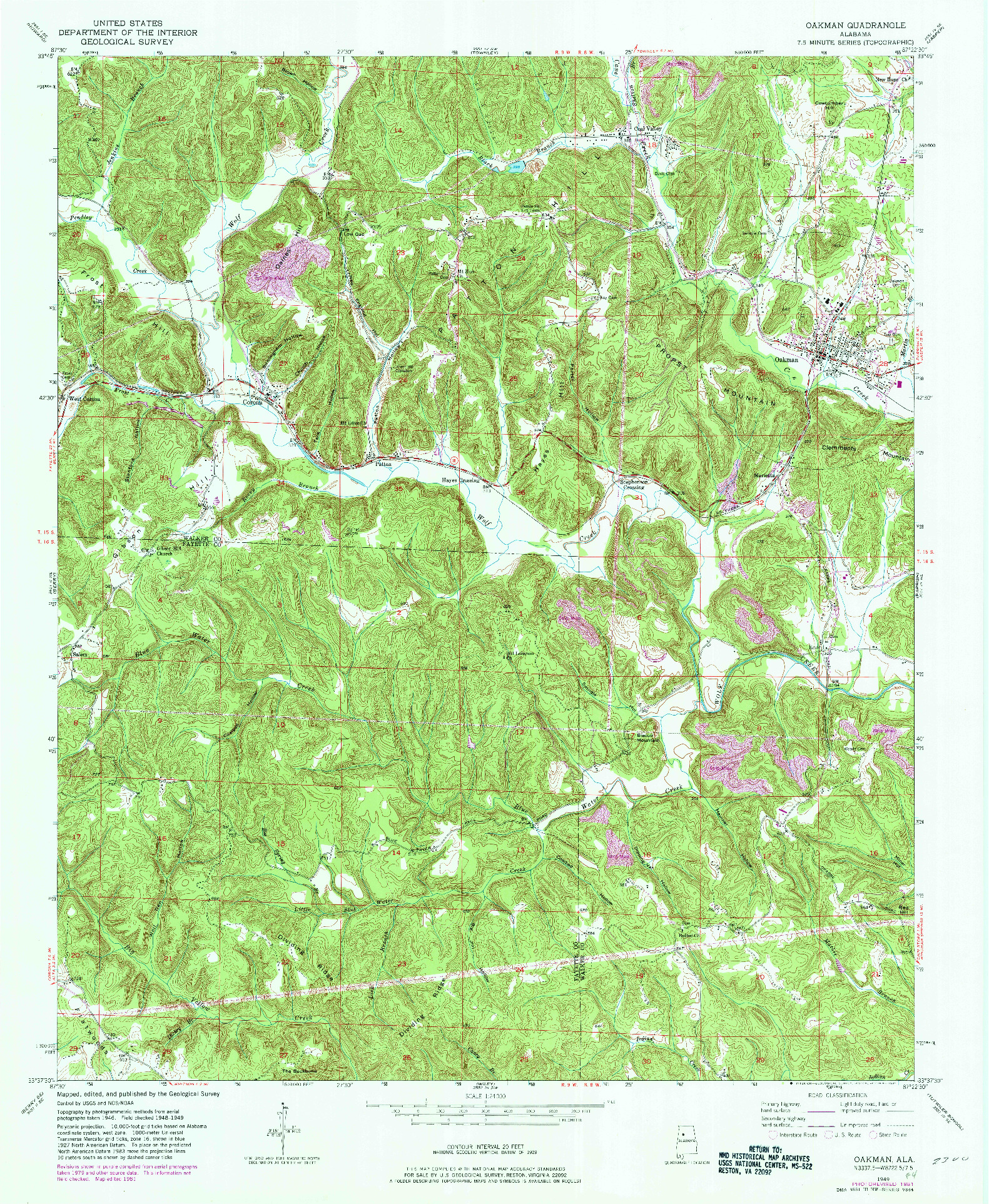 USGS 1:24000-SCALE QUADRANGLE FOR OAKMAN, AL 1949