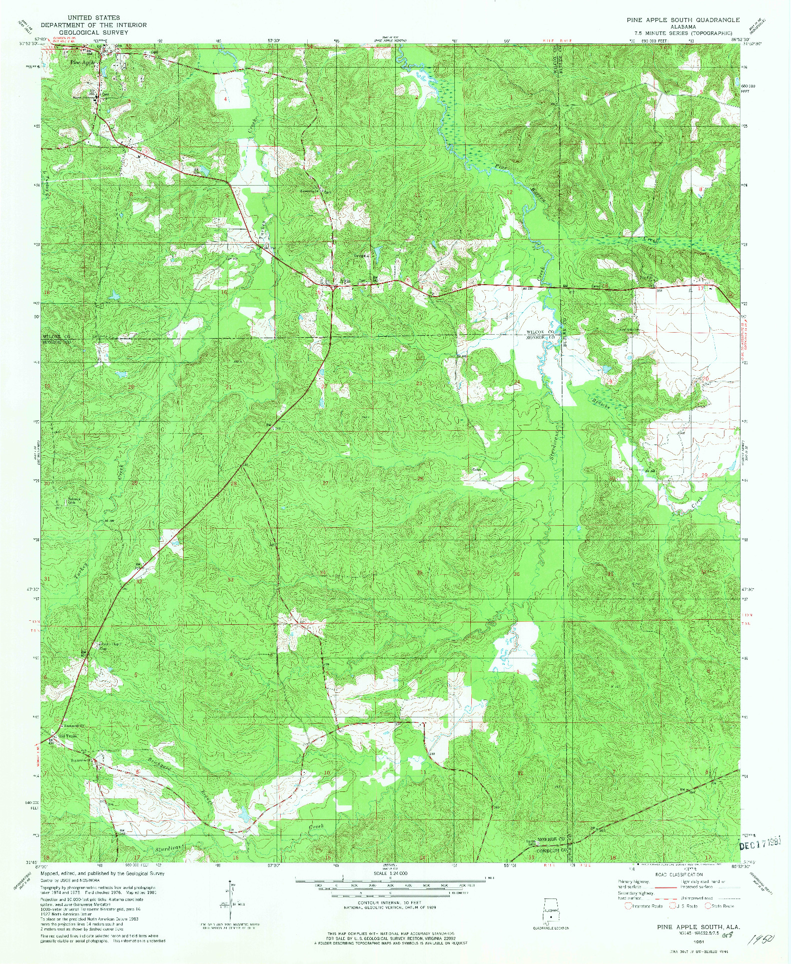 USGS 1:24000-SCALE QUADRANGLE FOR PINE APPLE SOUTH, AL 1981