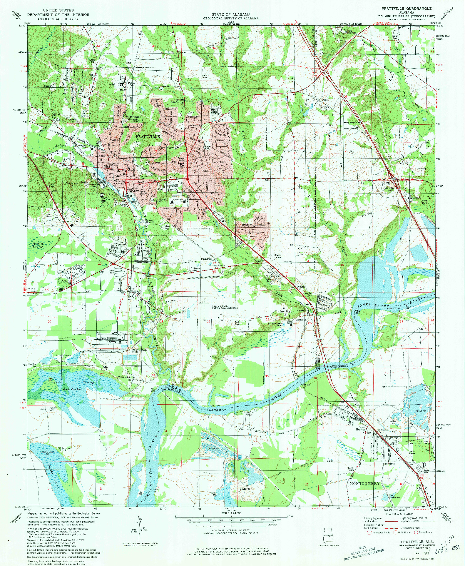 USGS 1:24000-SCALE QUADRANGLE FOR PRATTVILLE, AL 1981