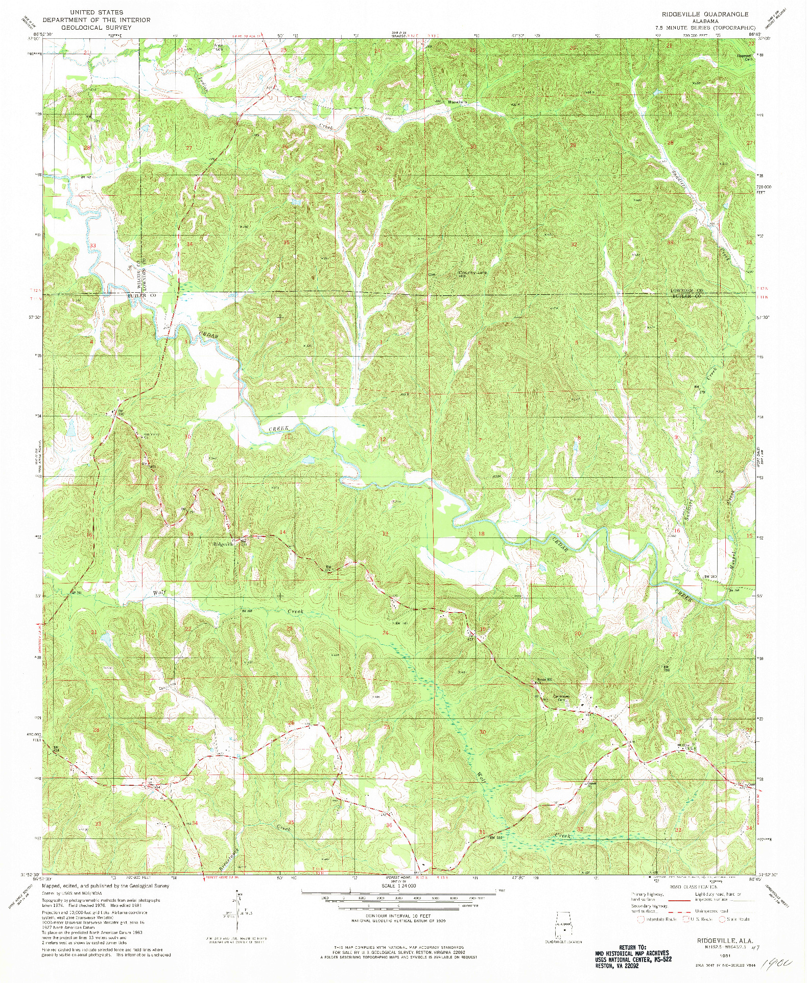 USGS 1:24000-SCALE QUADRANGLE FOR RIDGEVILLE, AL 1981