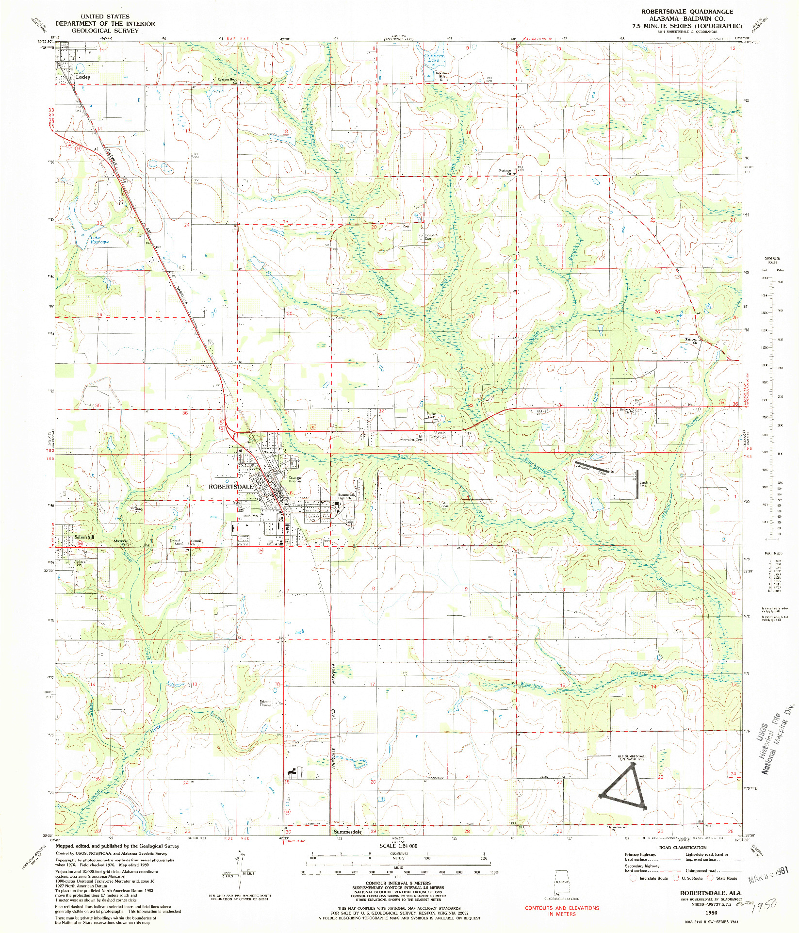 USGS 1:24000-SCALE QUADRANGLE FOR ROBERTSDALE, AL 1980