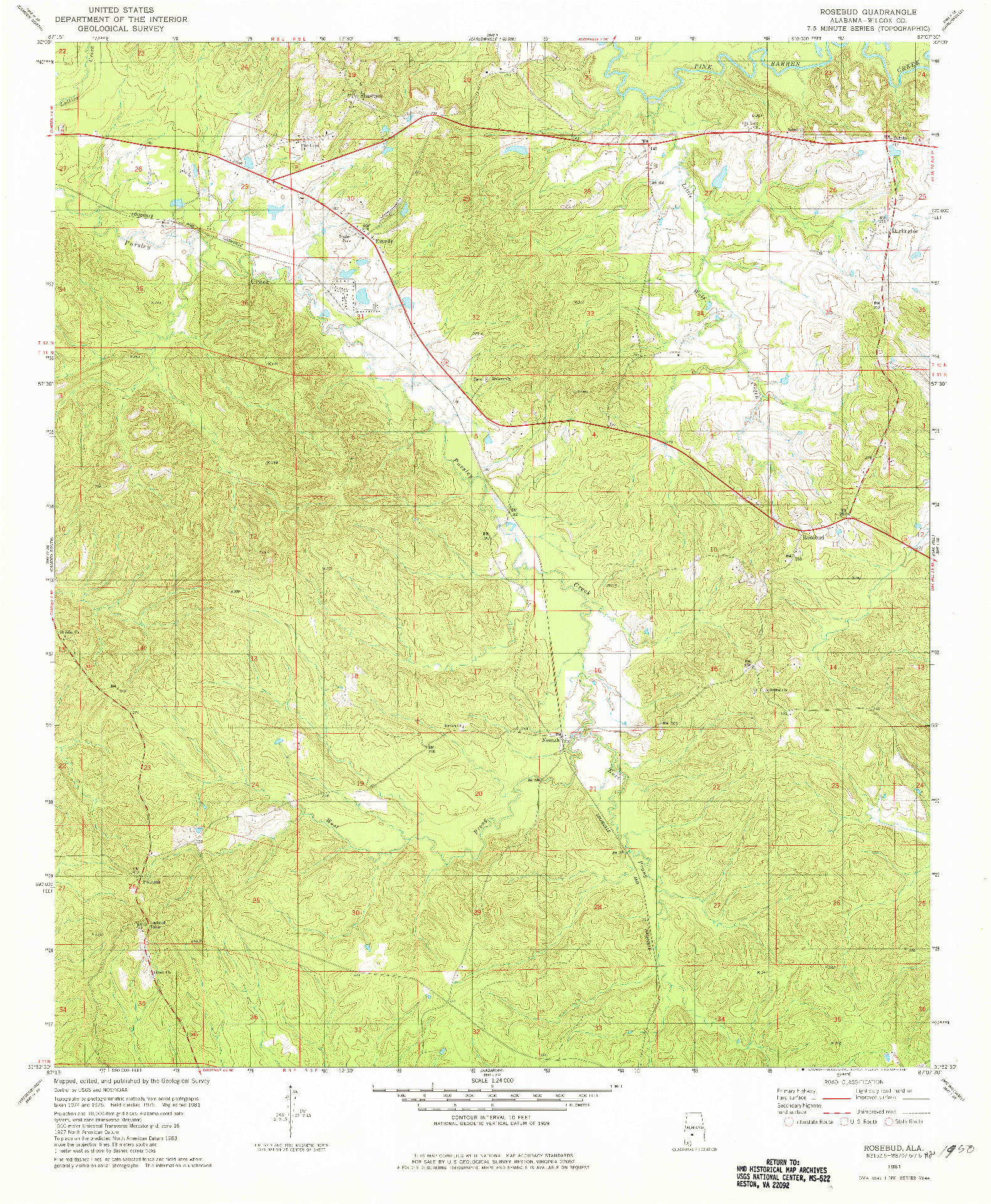 USGS 1:24000-SCALE QUADRANGLE FOR ROSEBUD, AL 1981