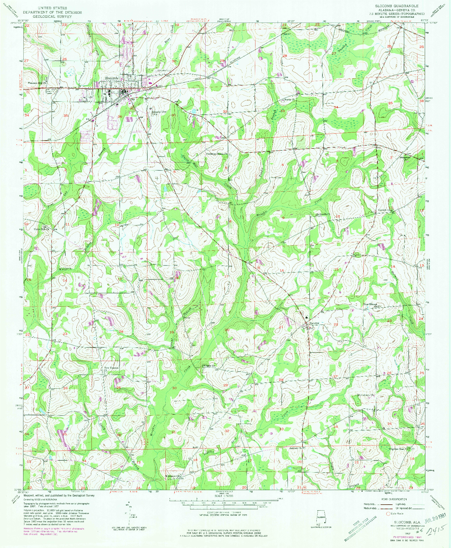 USGS 1:24000-SCALE QUADRANGLE FOR SLOCOMB, AL 1957