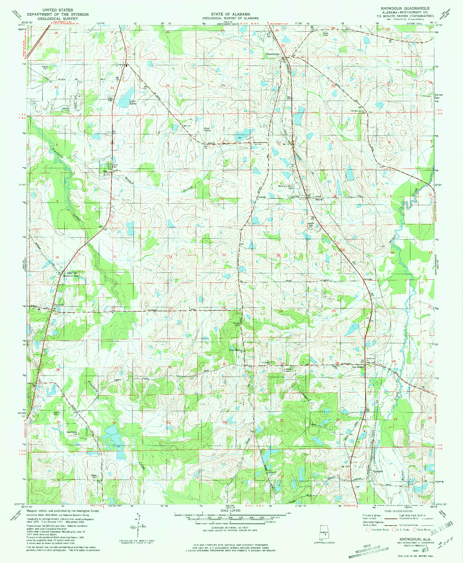 USGS 1:24000-SCALE QUADRANGLE FOR SNOWDOUN, AL 1981