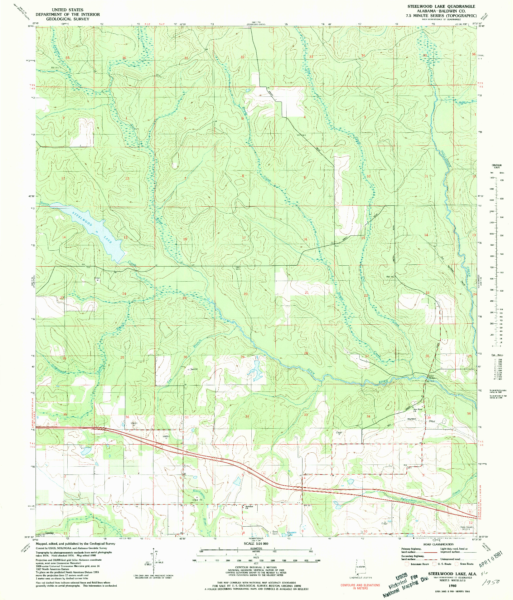 USGS 1:24000-SCALE QUADRANGLE FOR STEELWOOD LAKE, AL 1980