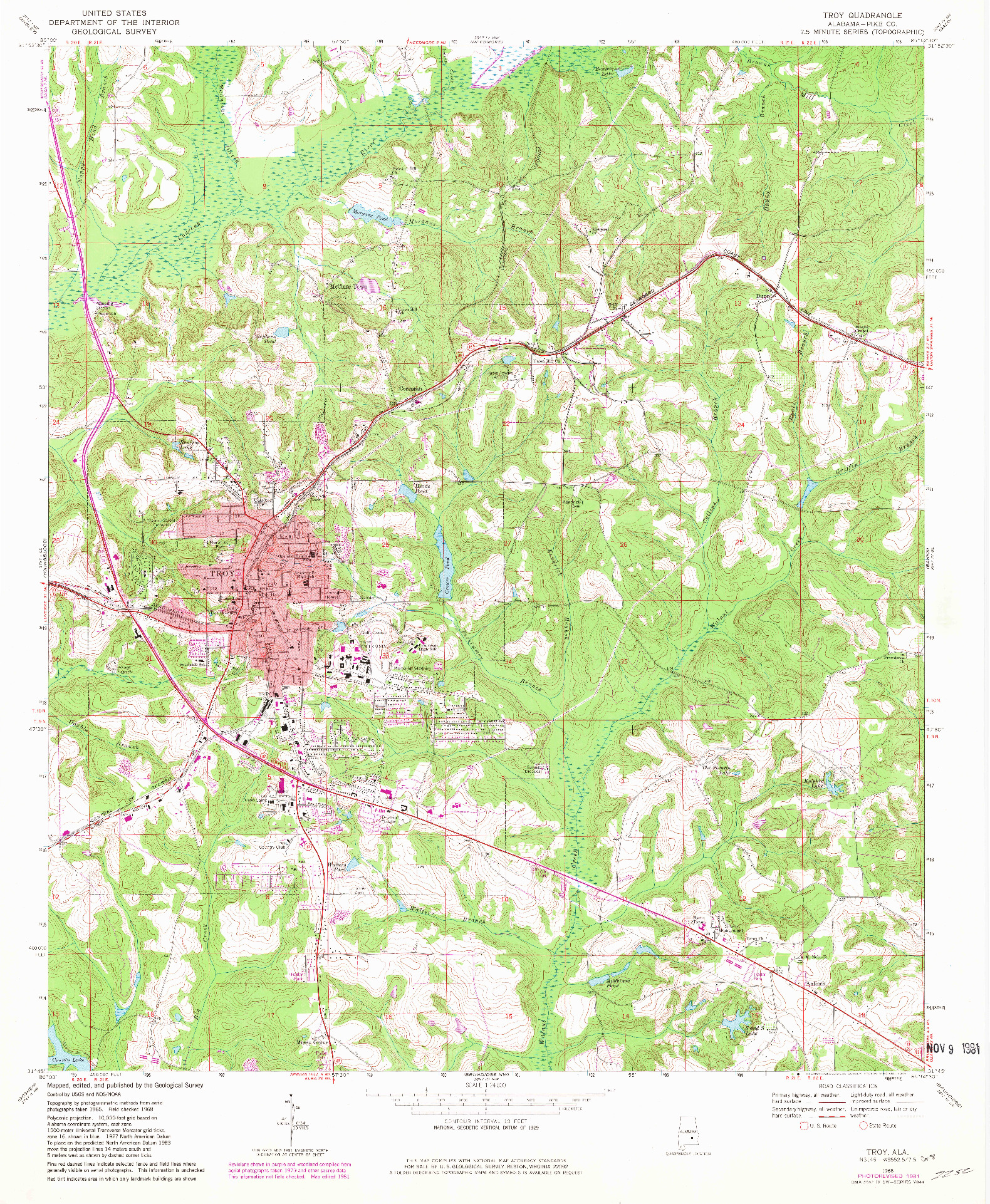 USGS 1:24000-SCALE QUADRANGLE FOR TROY, AL 1968