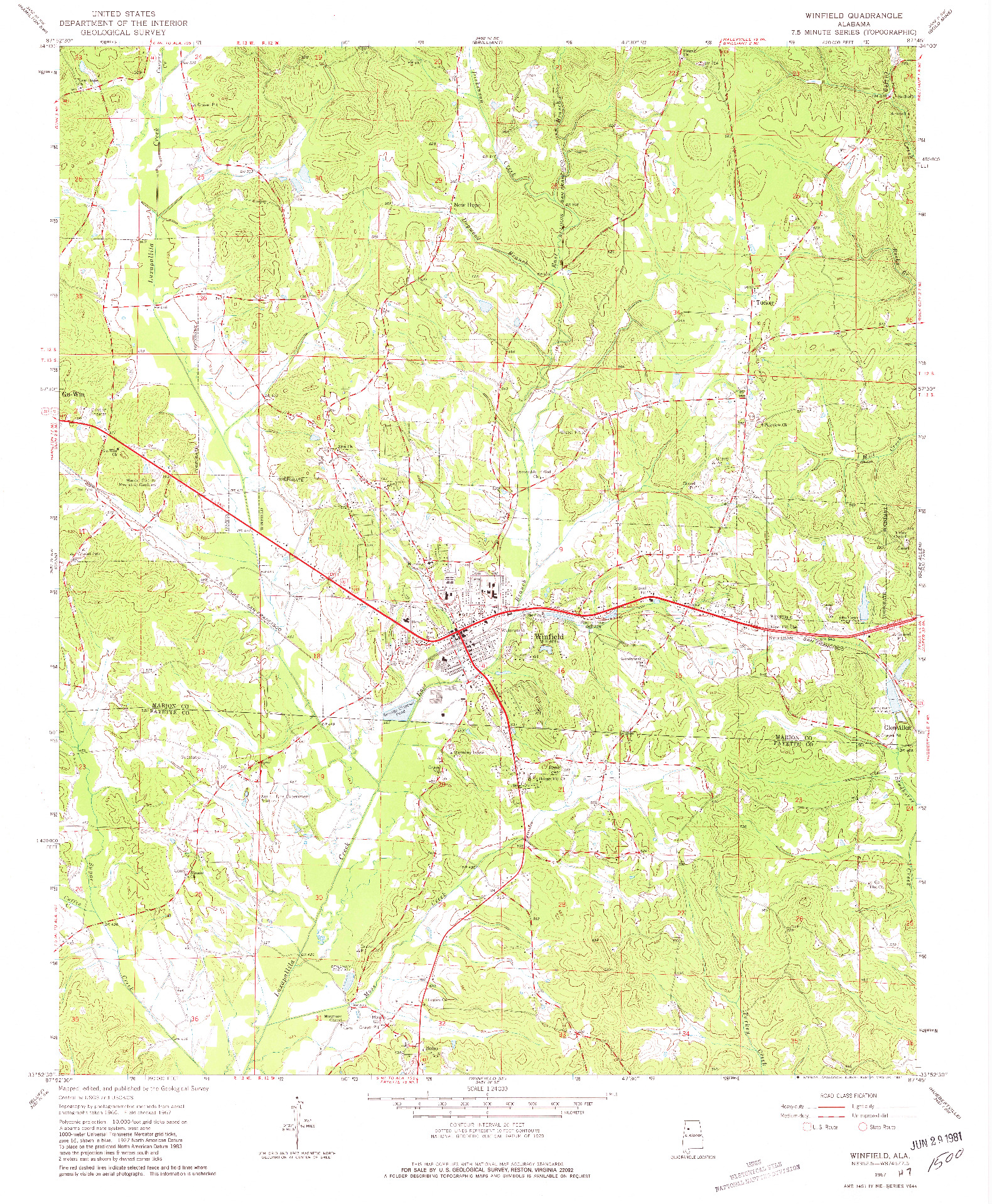USGS 1:24000-SCALE QUADRANGLE FOR WINFIELD, AL 1967