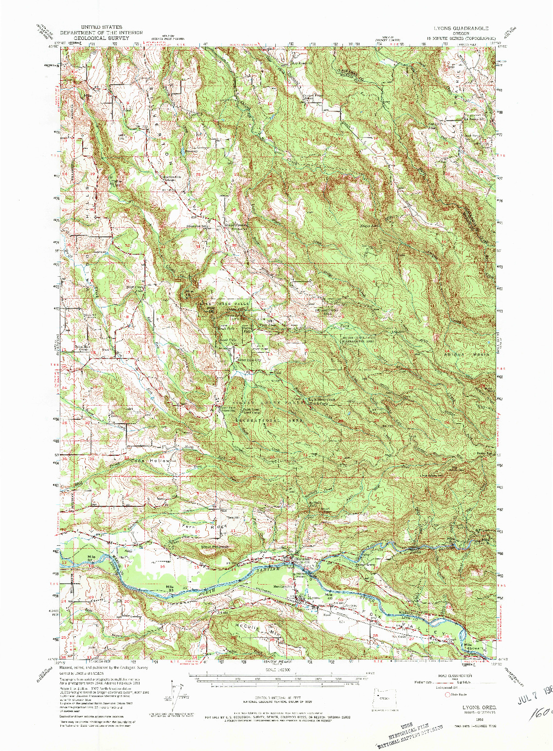 USGS 1:62500-SCALE QUADRANGLE FOR LYONS, OR 1951