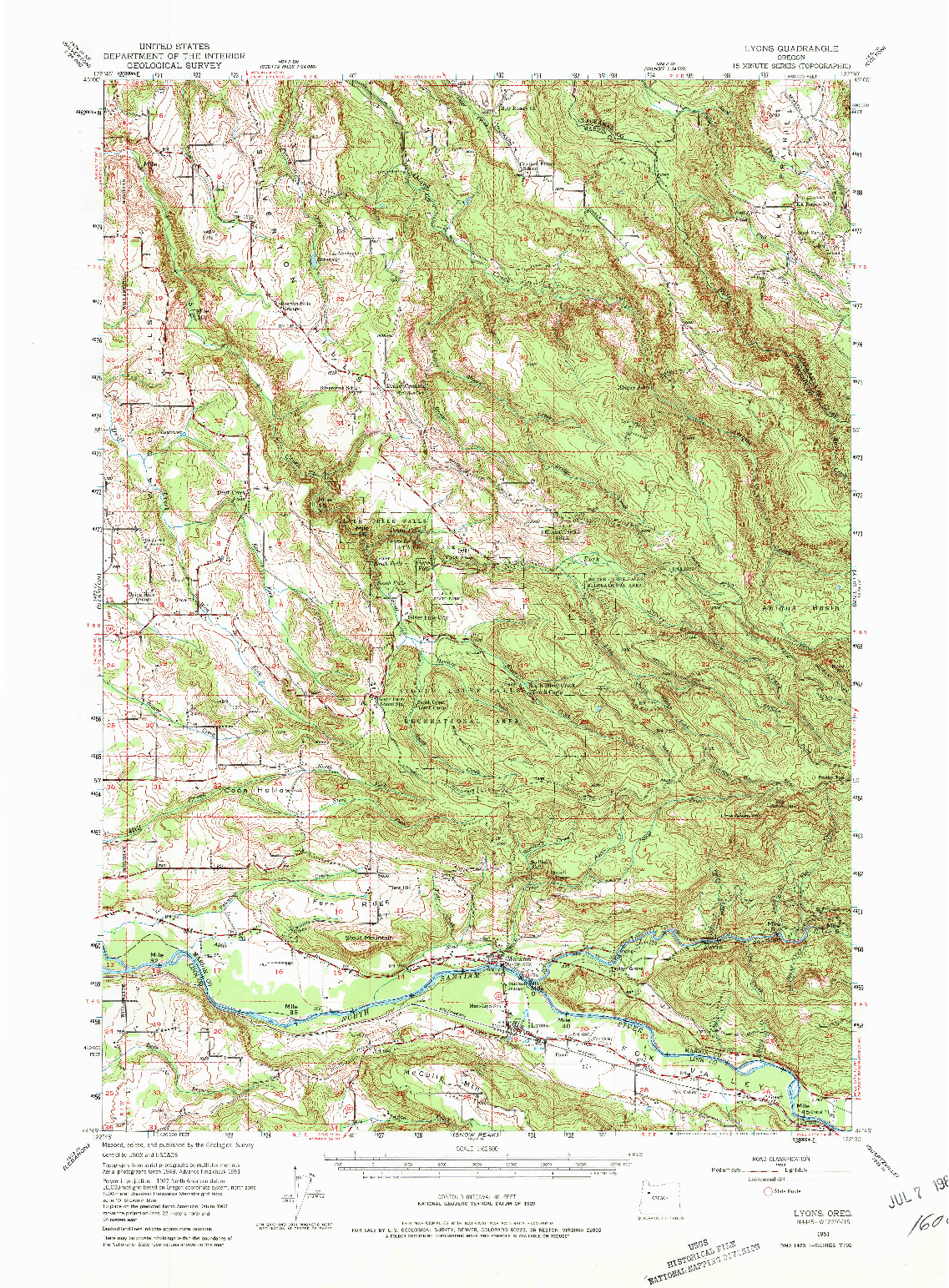 USGS 1:62500-SCALE QUADRANGLE FOR LYONS, OR 1951