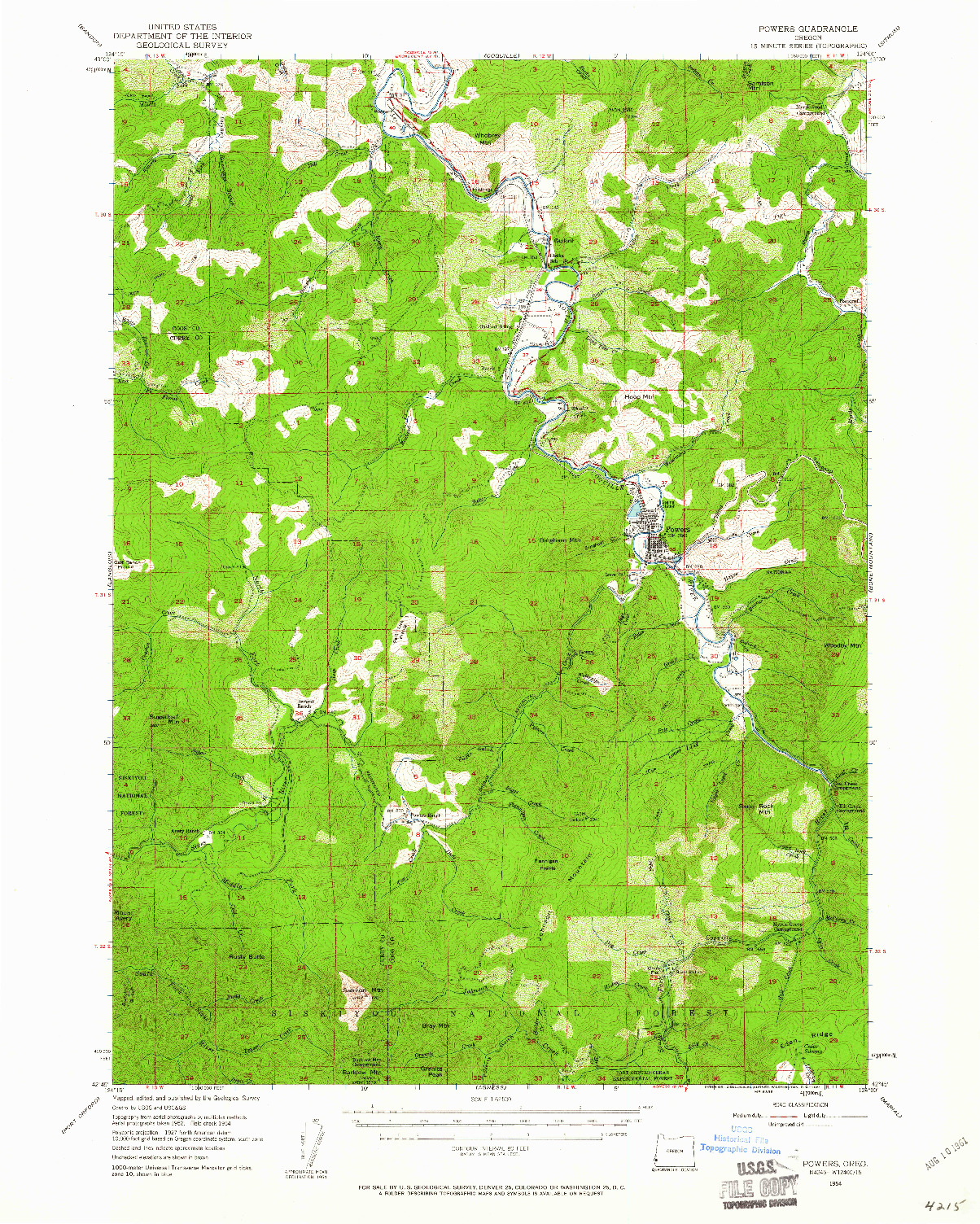 USGS 1:62500-SCALE QUADRANGLE FOR POWERS, OR 1954