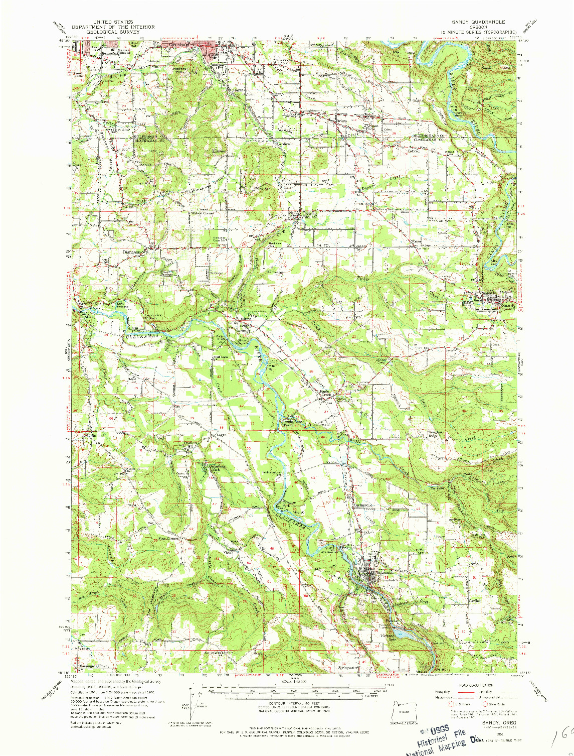USGS 1:62500-SCALE QUADRANGLE FOR SANDY, OR 1961