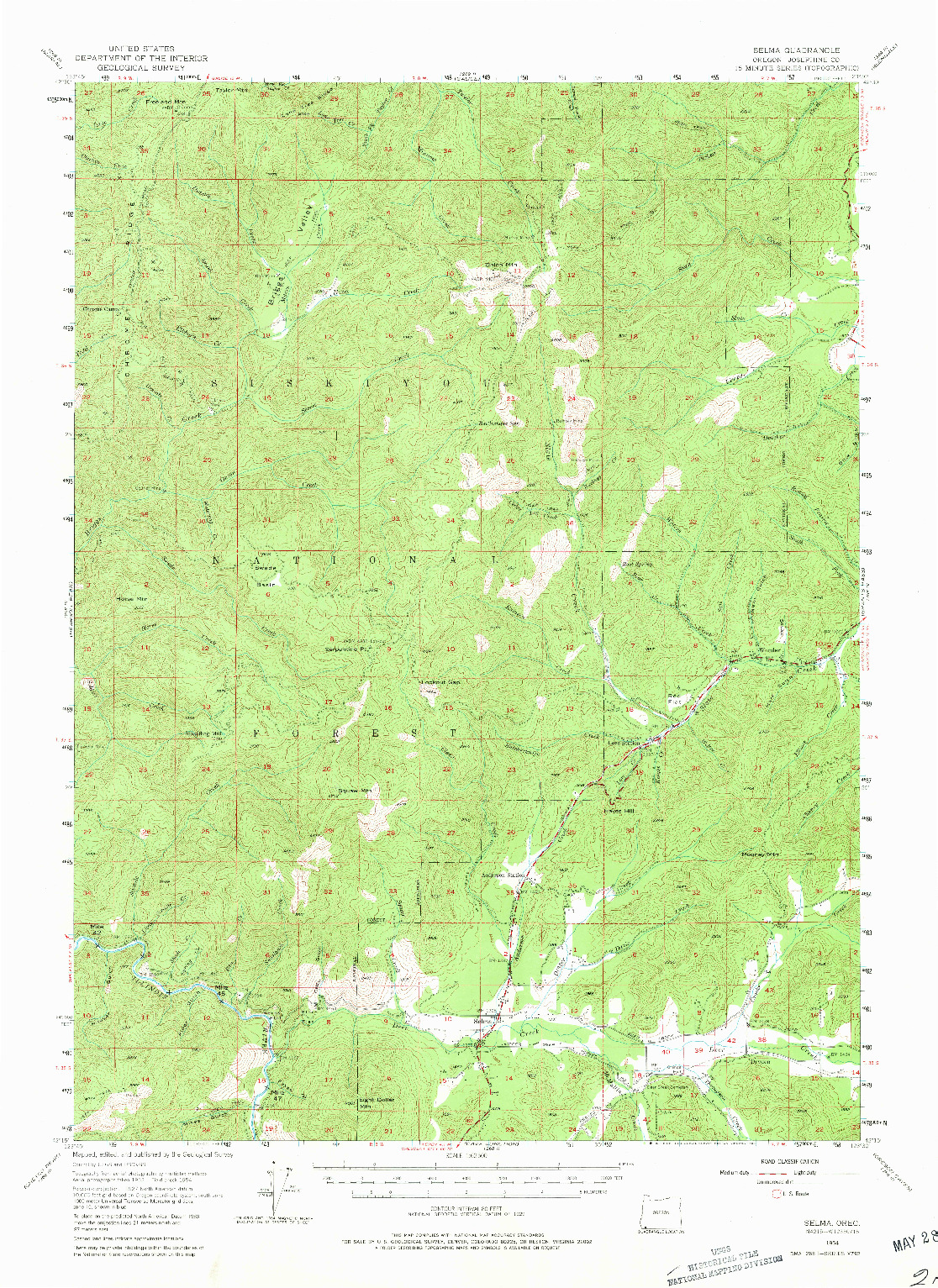 USGS 1:62500-SCALE QUADRANGLE FOR SELMA, OR 1954