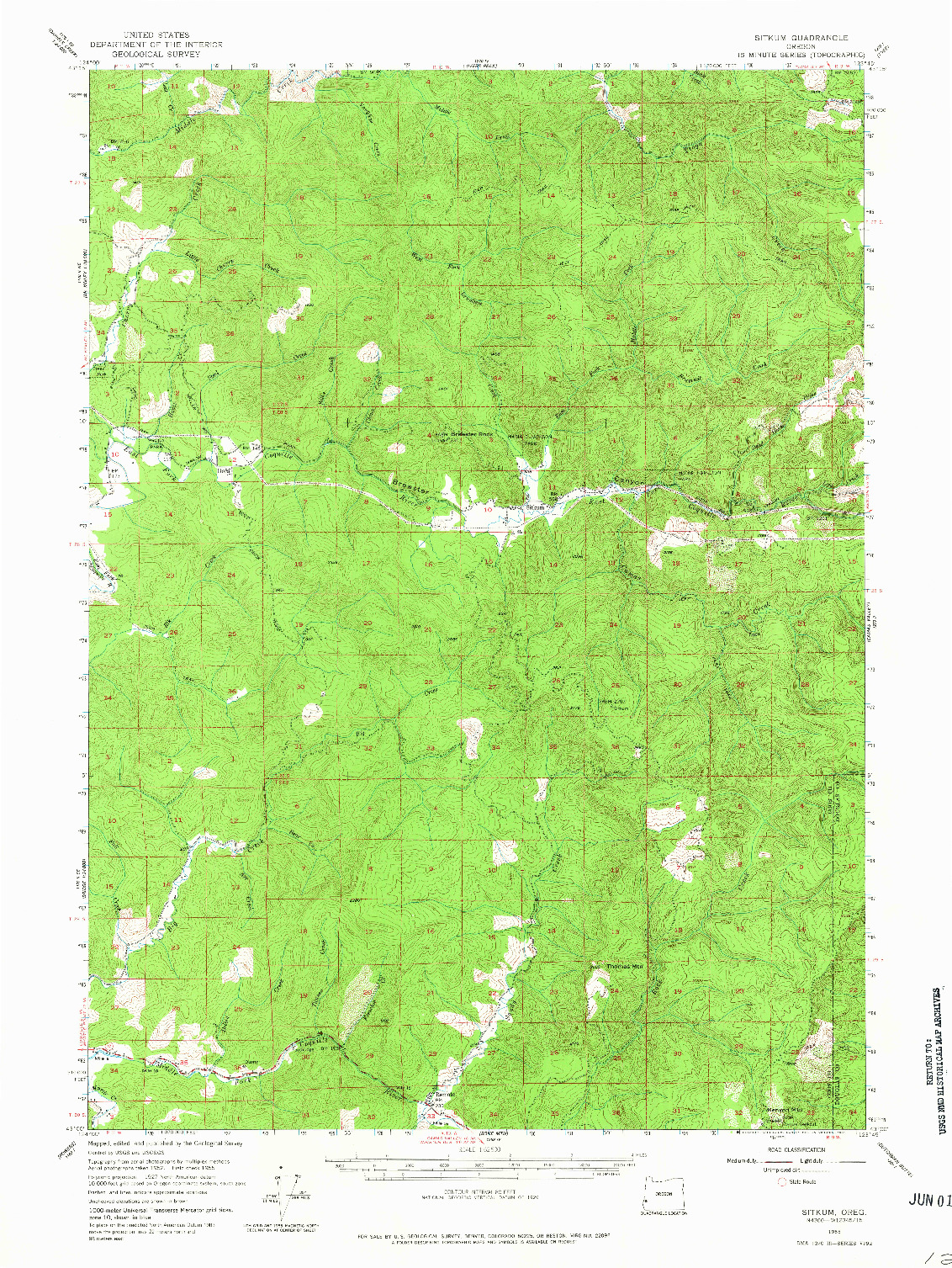 USGS 1:62500-SCALE QUADRANGLE FOR SITKUM, OR 1955