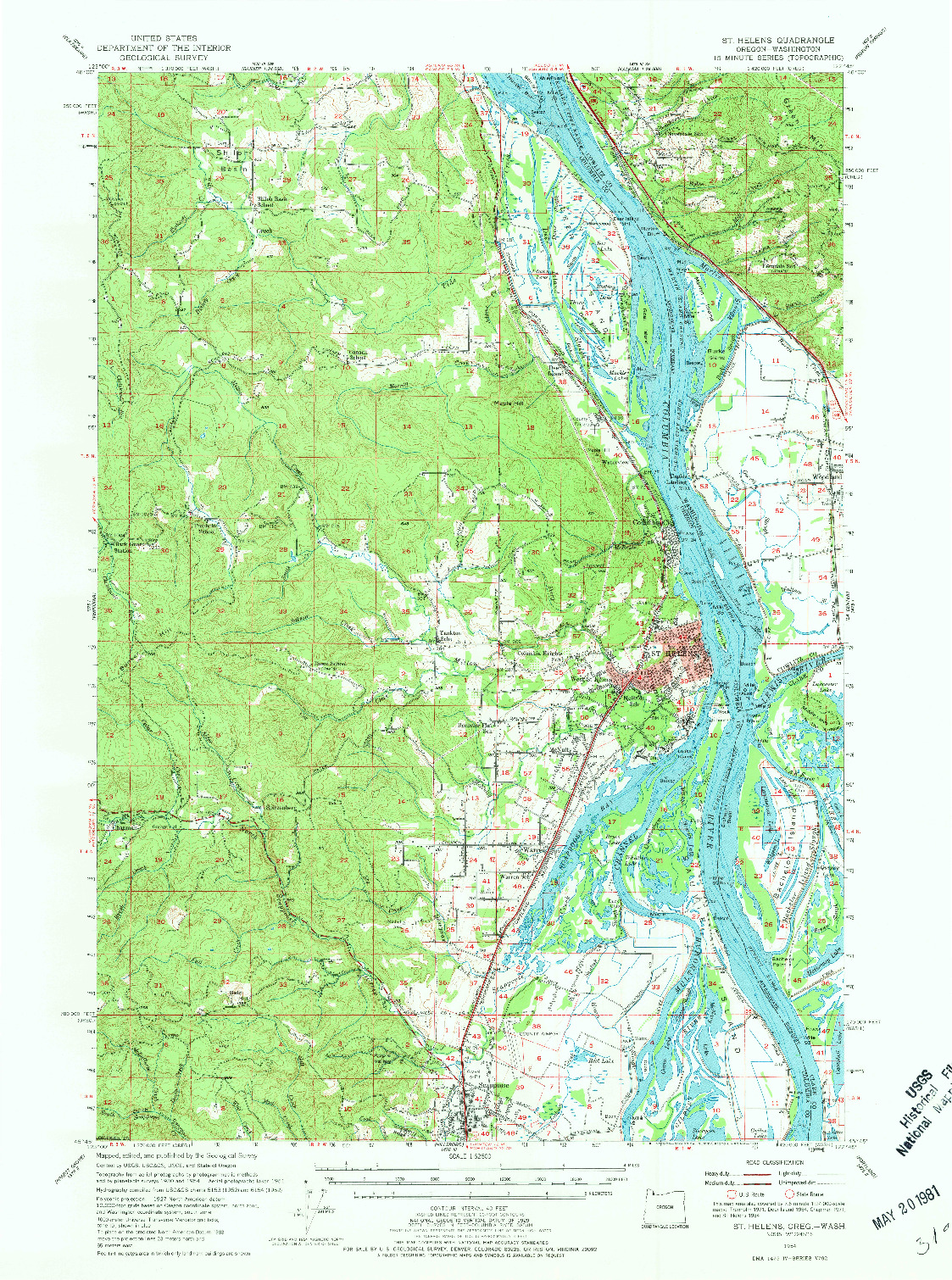 USGS 1:62500-SCALE QUADRANGLE FOR ST HELENS, OR 1954