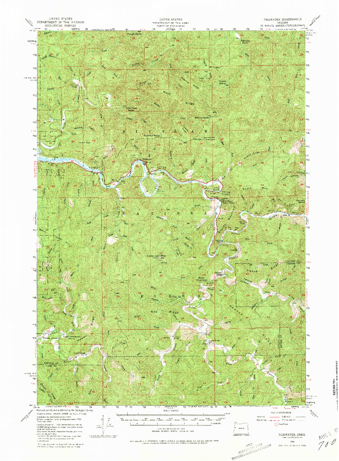 USGS 1:62500-SCALE QUADRANGLE FOR TIDEWATER, OR 1956