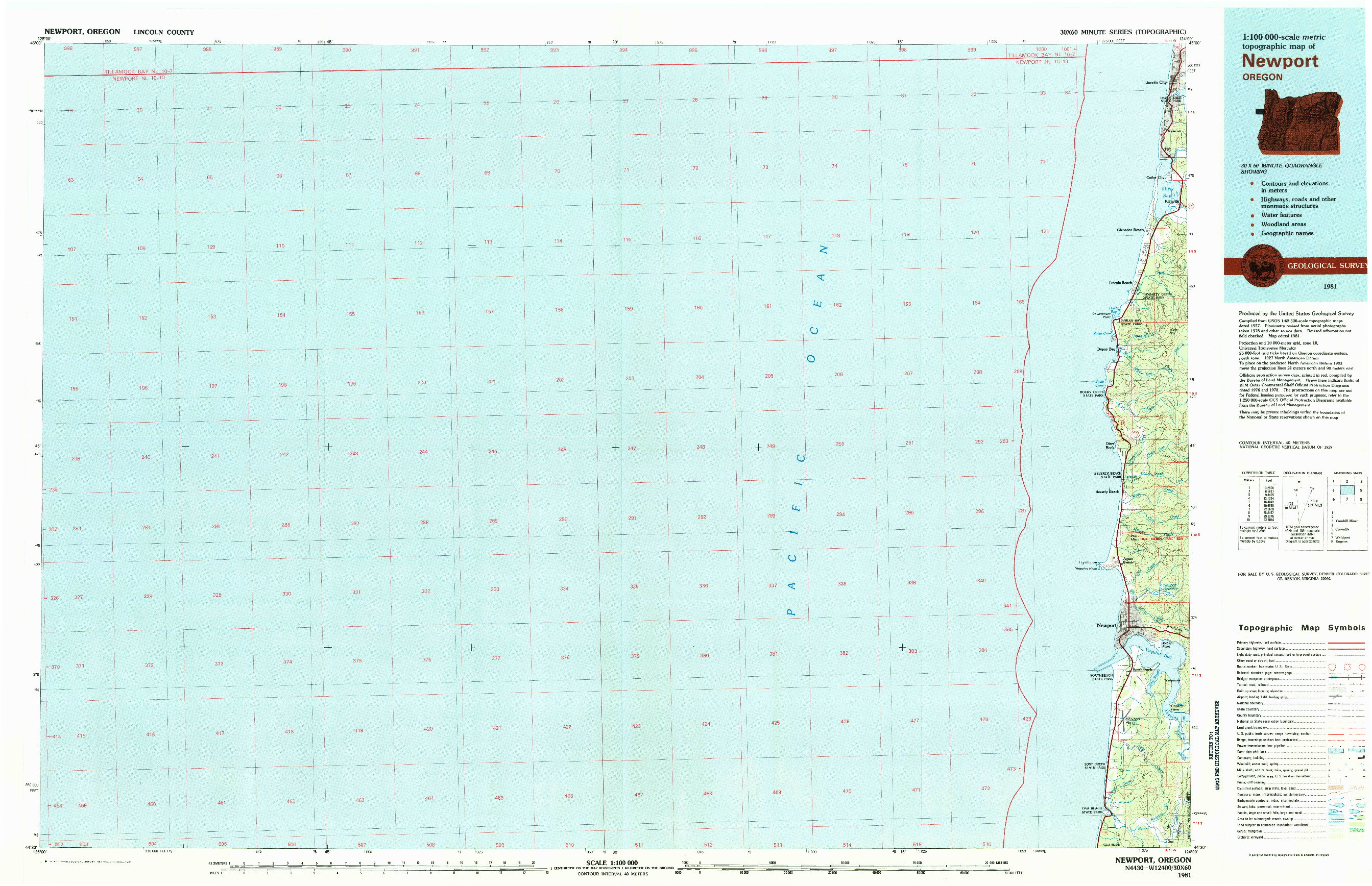 USGS 1:100000-SCALE QUADRANGLE FOR NEWPORT, OR 1981