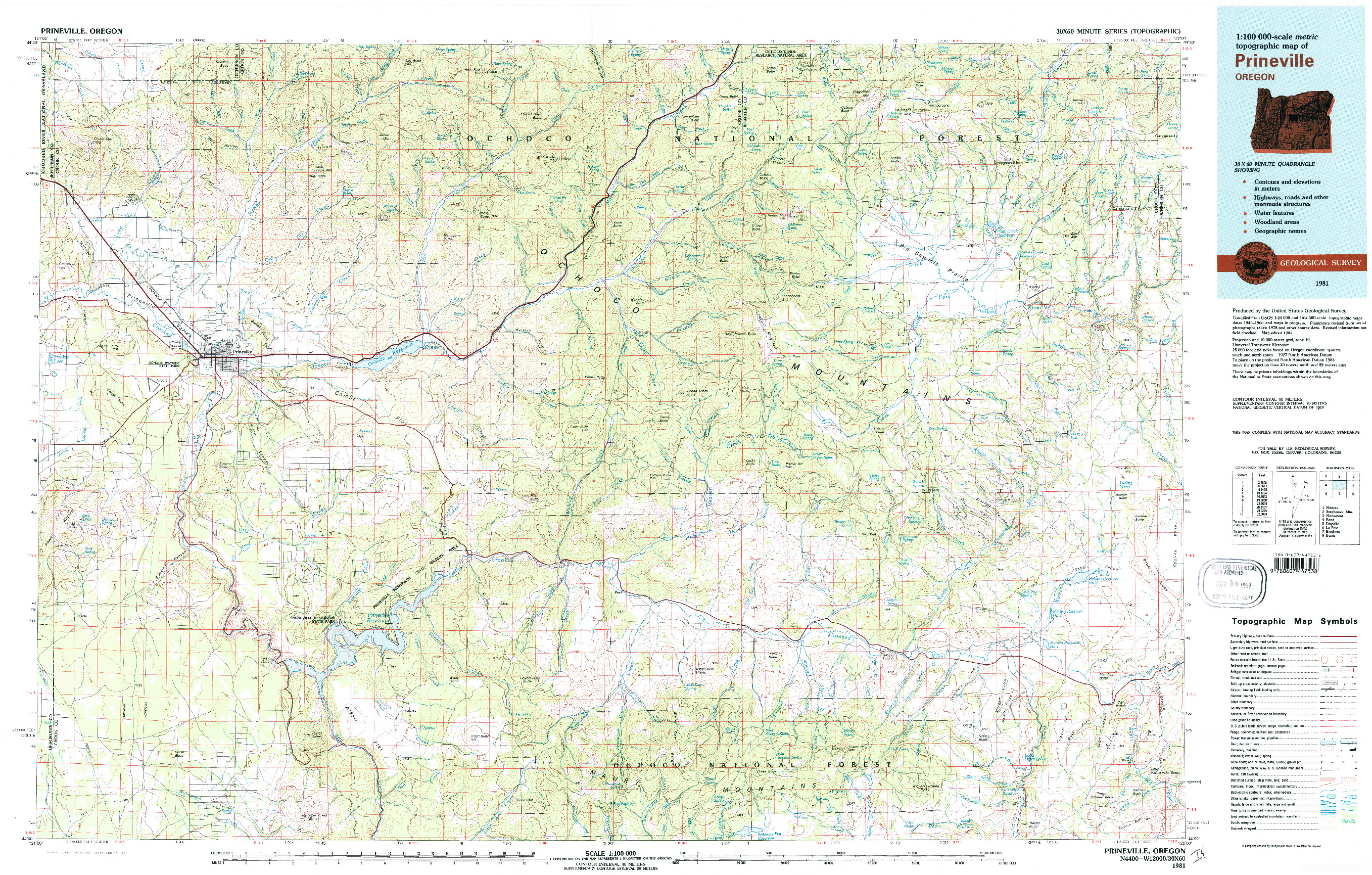 USGS 1:100000-SCALE QUADRANGLE FOR PRINEVILLE, OR 1981