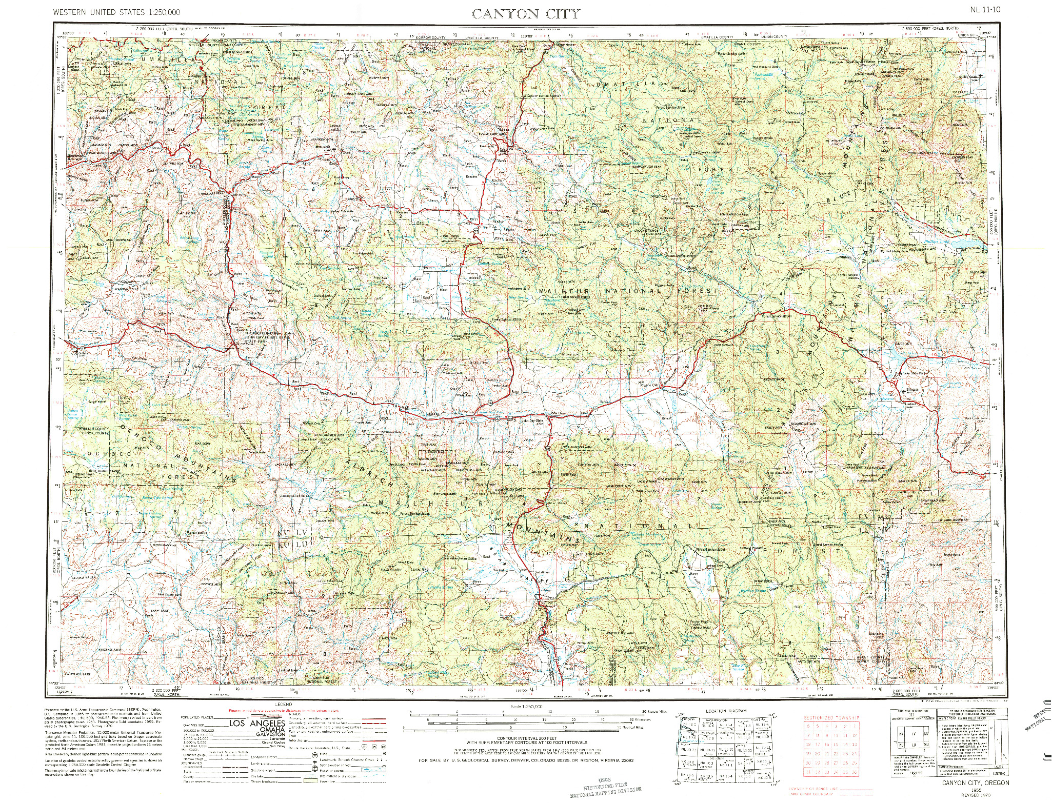 USGS 1:250000-SCALE QUADRANGLE FOR CANYON CITY, OR 1955