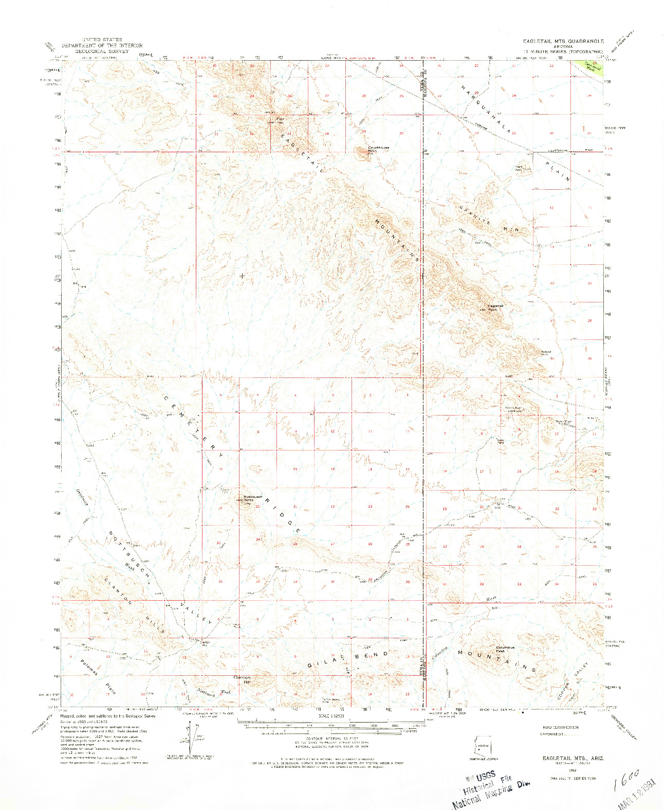 USGS 1:62500-SCALE QUADRANGLE FOR EAGLETAIL MTS, AZ 1962