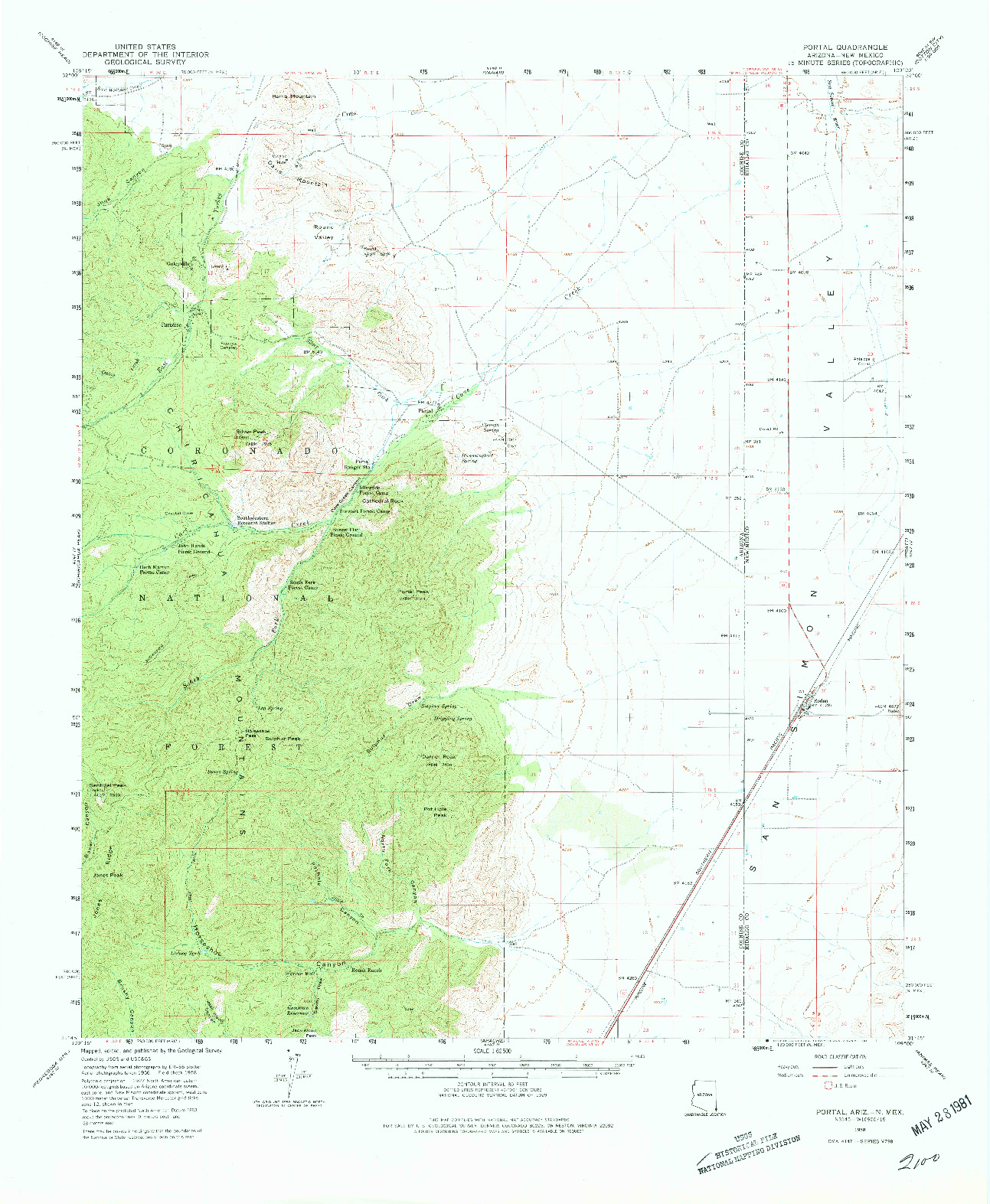 USGS 1:62500-SCALE QUADRANGLE FOR PORTAL, AZ 1958