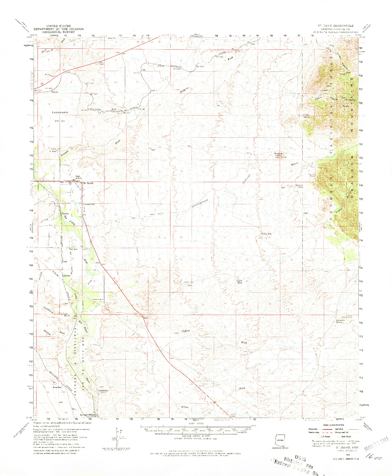 USGS 1:62500-SCALE QUADRANGLE FOR ST. DAVID, AZ 1958