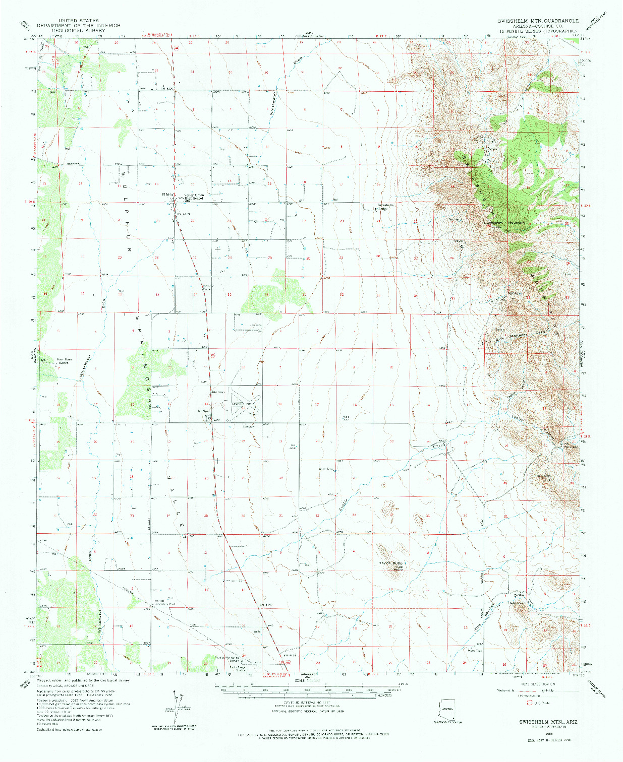 USGS 1:62500-SCALE QUADRANGLE FOR SWISSHELM MTN, AZ 1958