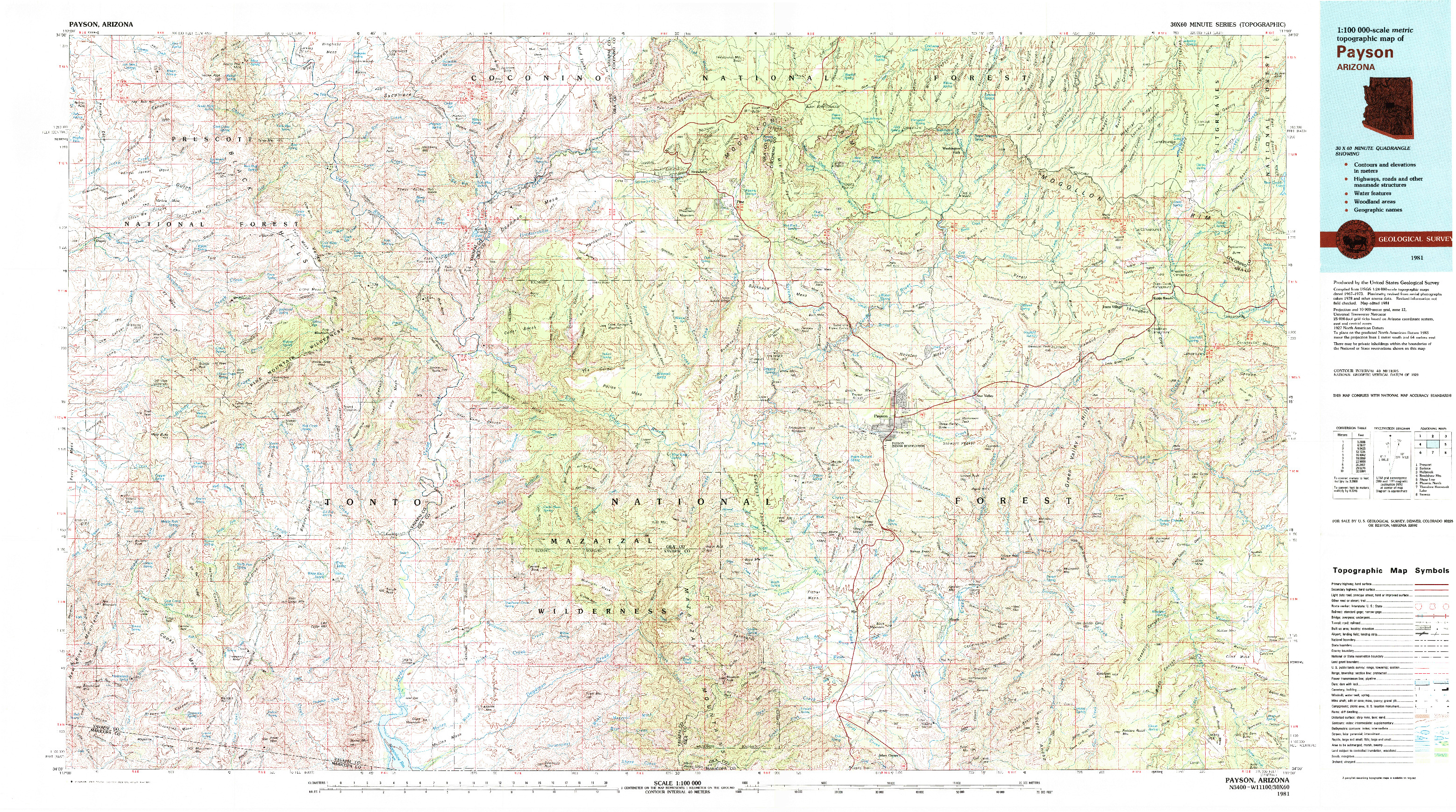 USGS 1:100000-SCALE QUADRANGLE FOR PAYSON, AZ 1981