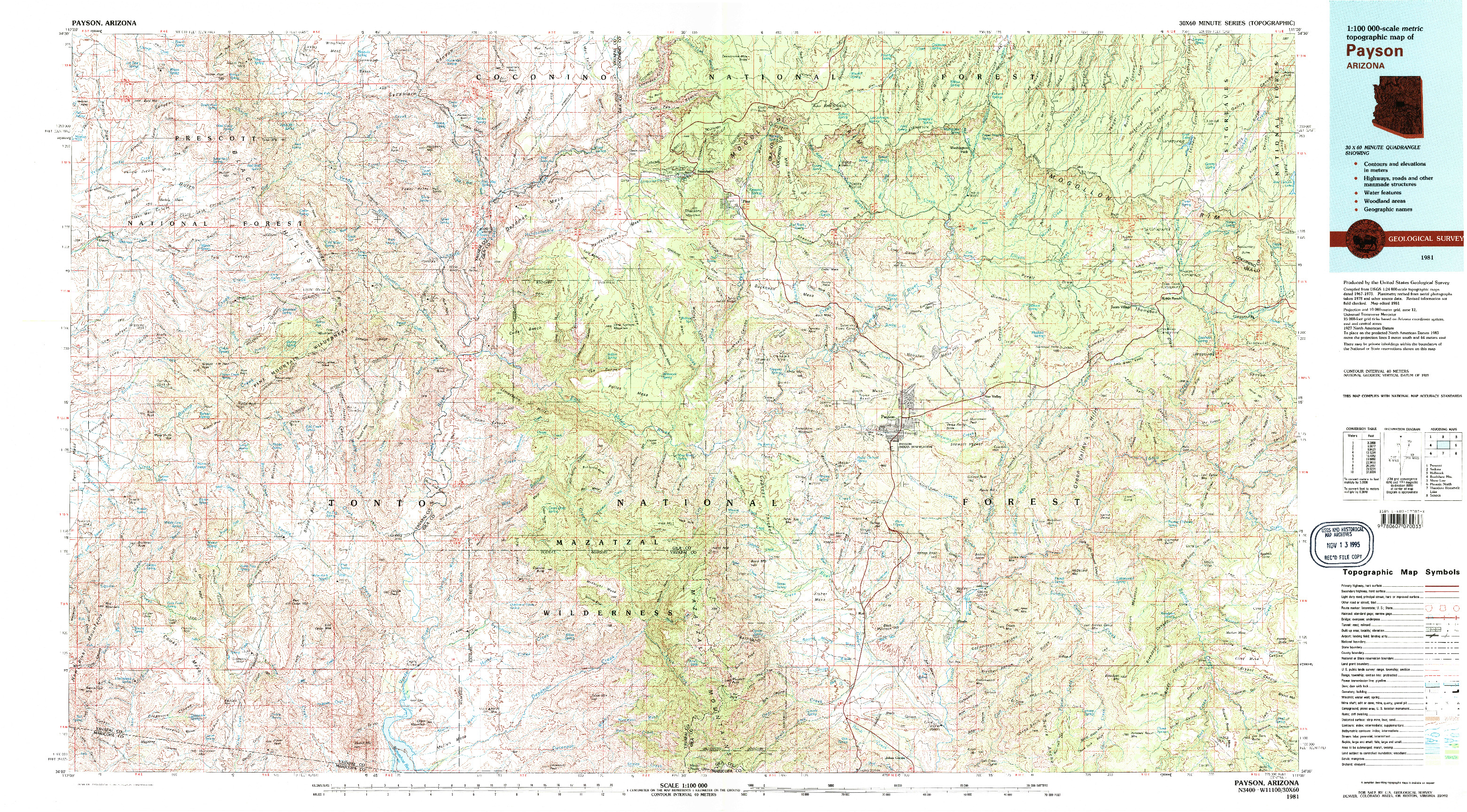 USGS 1:100000-SCALE QUADRANGLE FOR PAYSON, AZ 1981