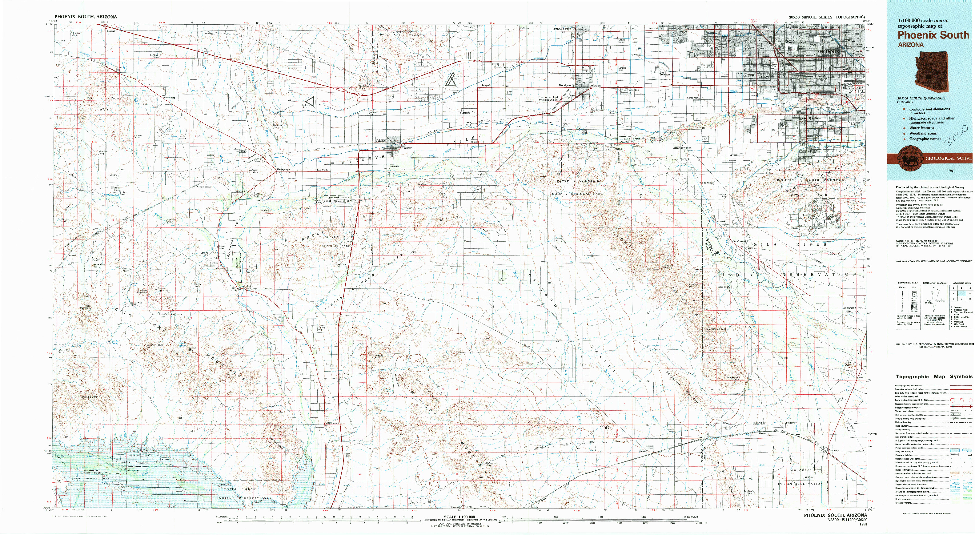 USGS 1:100000-SCALE QUADRANGLE FOR PHOENIX SOUTH, AZ 1981