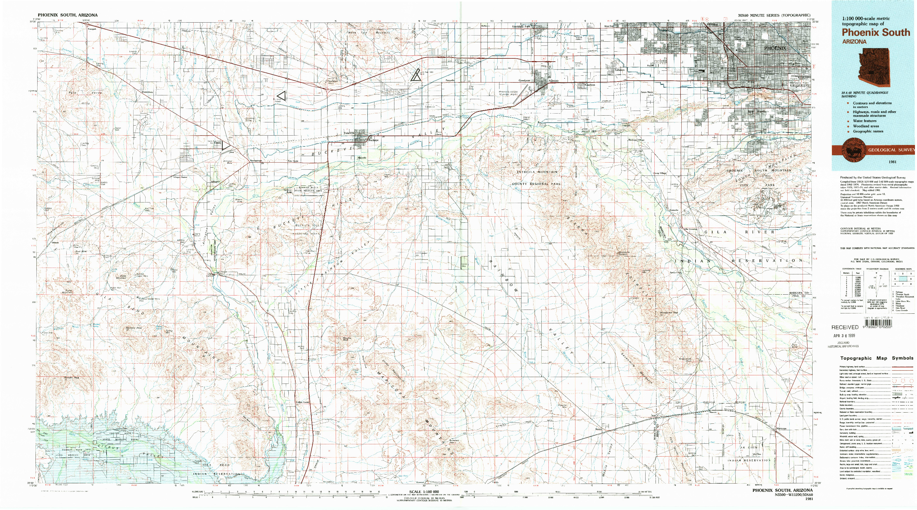 USGS 1:100000-SCALE QUADRANGLE FOR PHOENIX SOUTH, AZ 1981