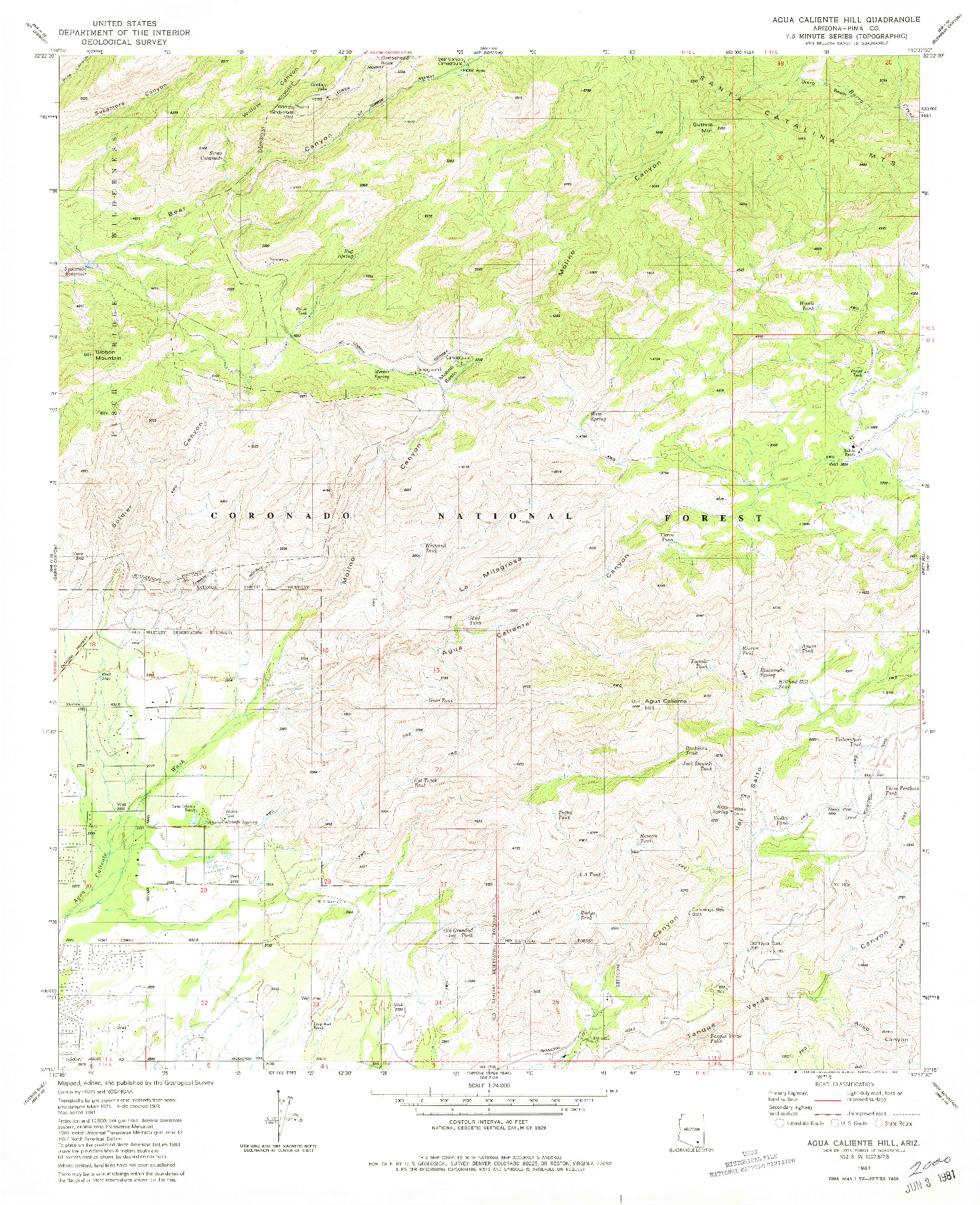 USGS 1:24000-SCALE QUADRANGLE FOR AGUA CALIENTE HILL, AZ 1981