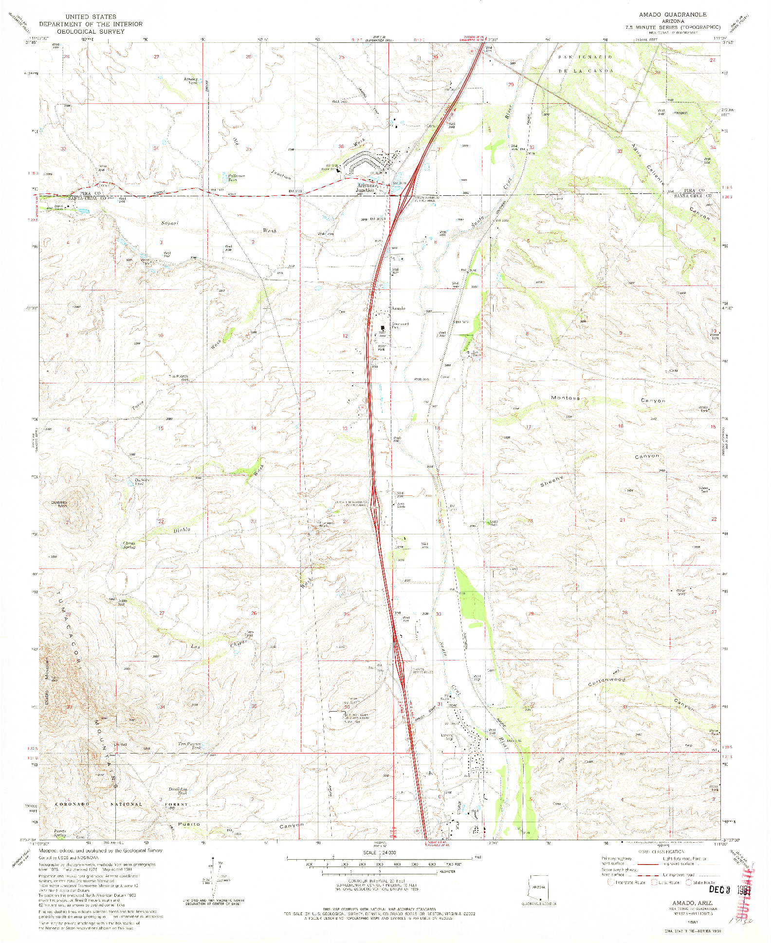 USGS 1:24000-SCALE QUADRANGLE FOR AMADO, AZ 1981