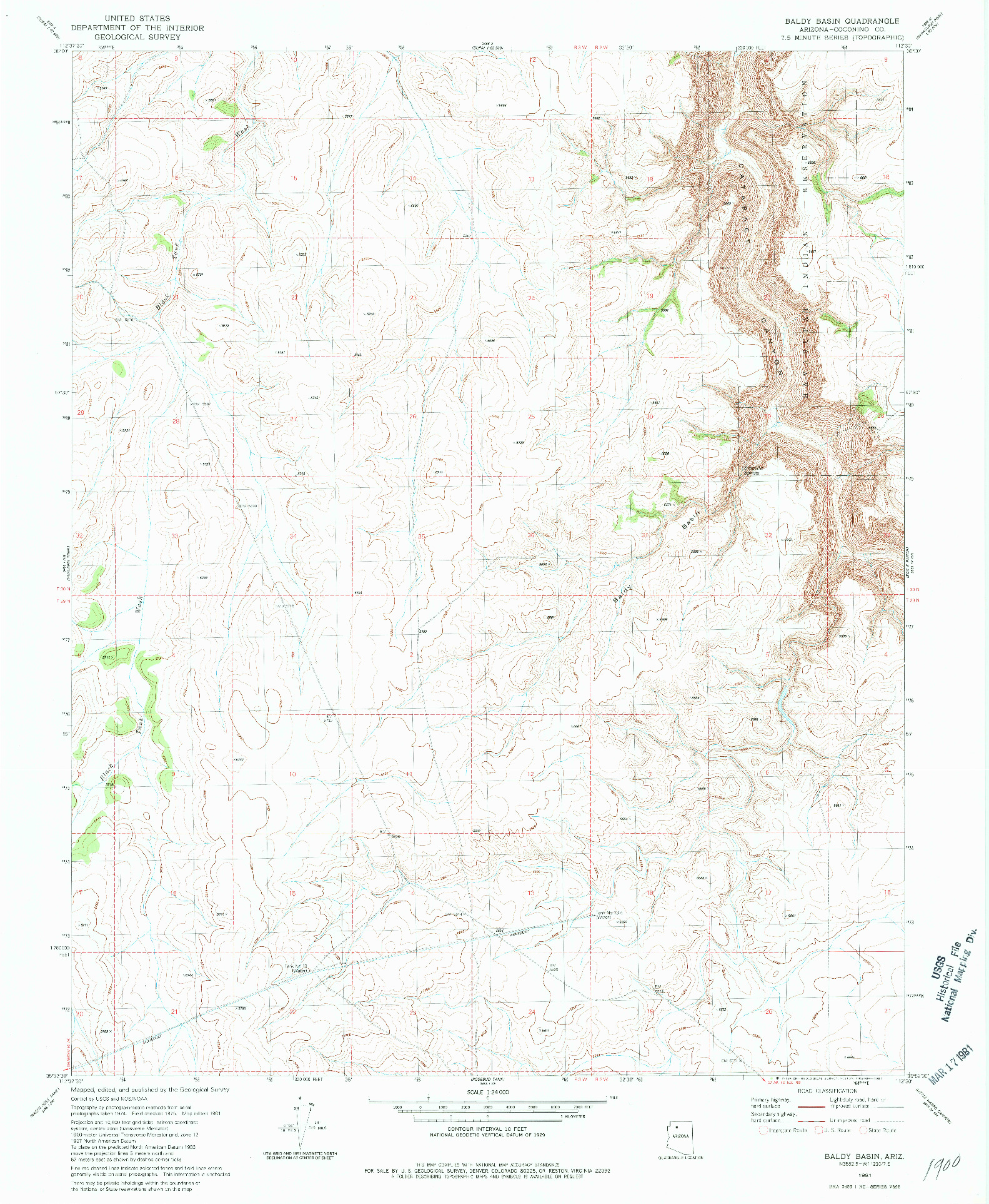 USGS 1:24000-SCALE QUADRANGLE FOR BALDY BASIN, AZ 1981