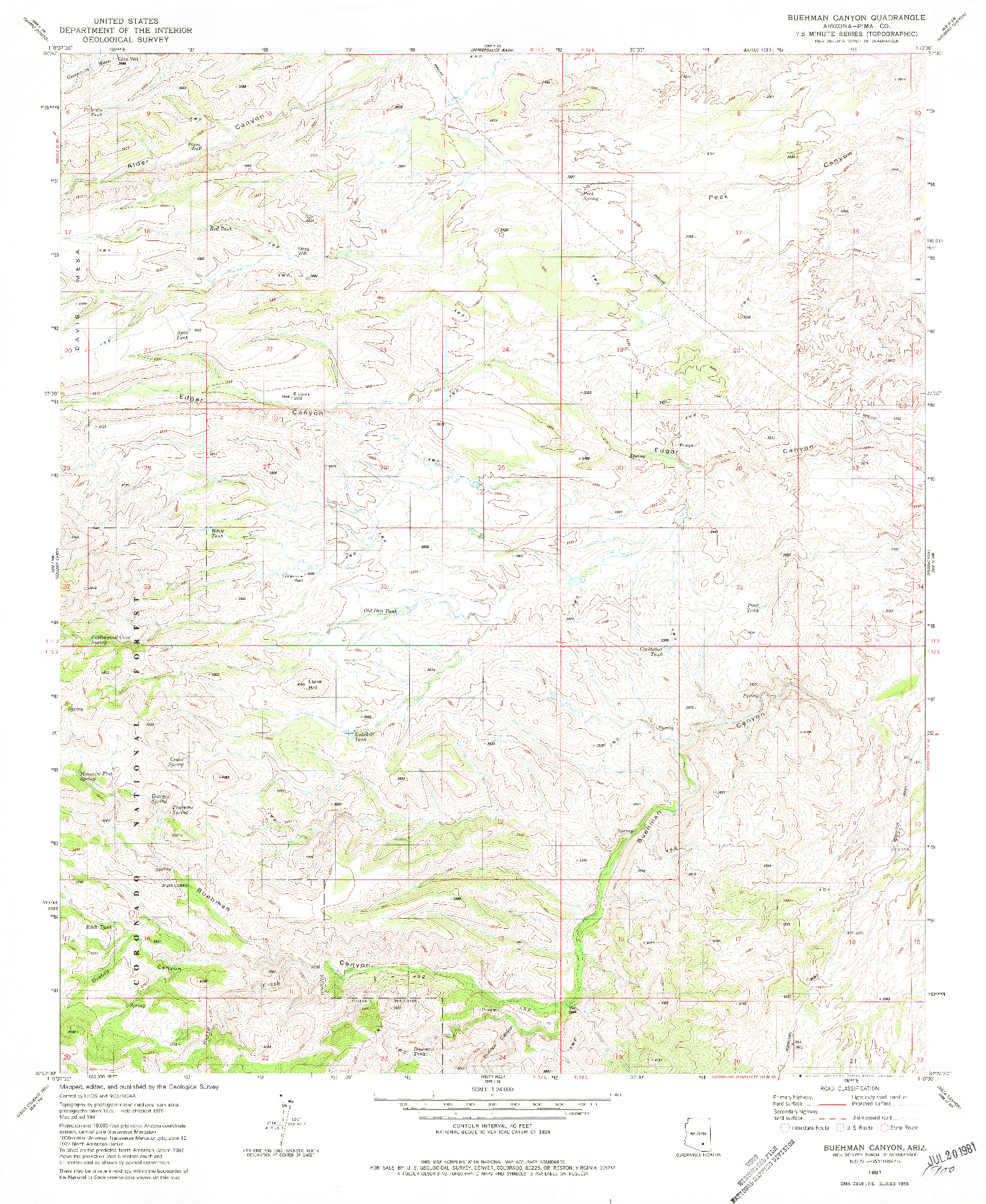 USGS 1:24000-SCALE QUADRANGLE FOR BUEHMAN CANYON, AZ 1981