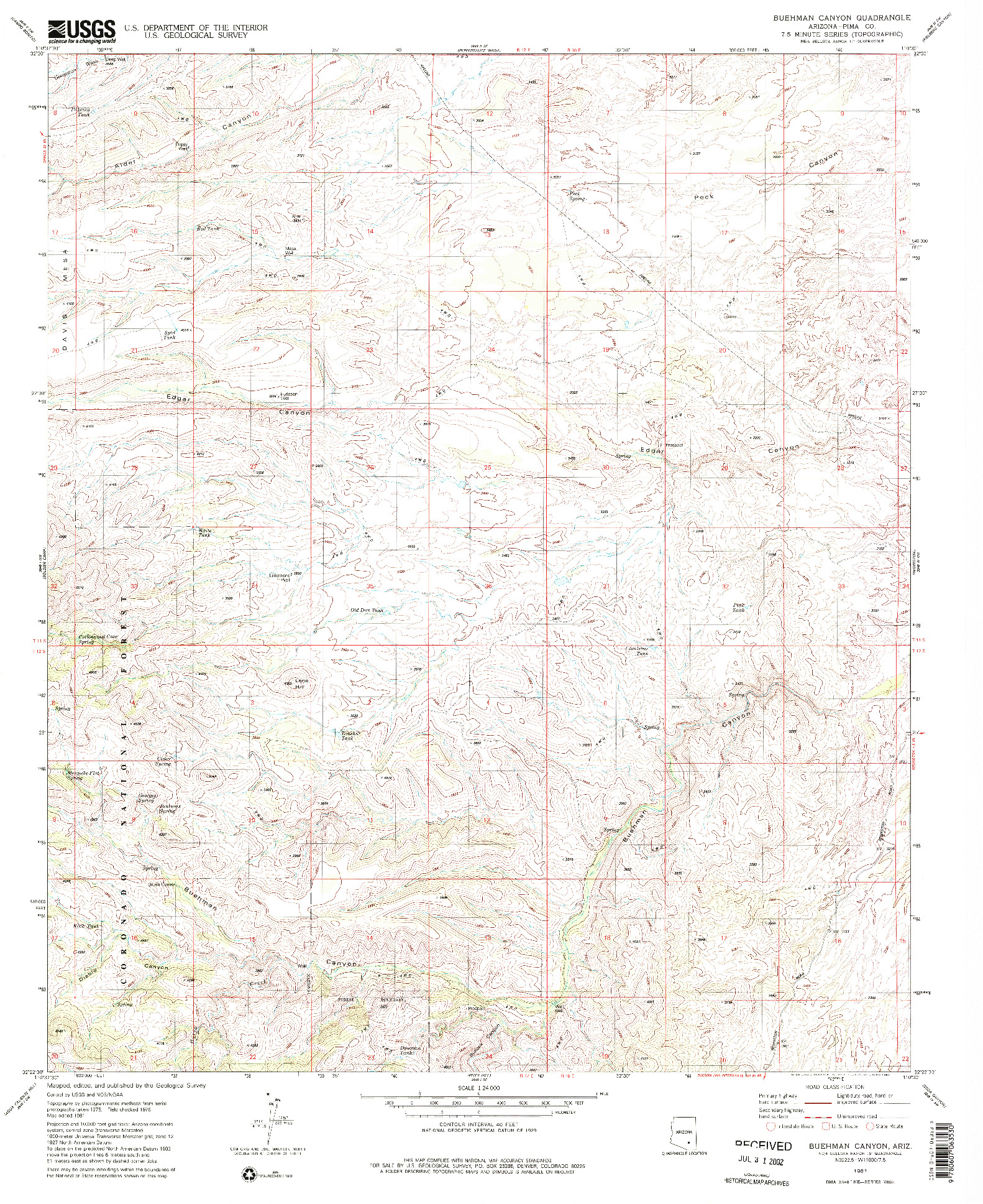 USGS 1:24000-SCALE QUADRANGLE FOR BUEHMAN CANYON, AZ 1981