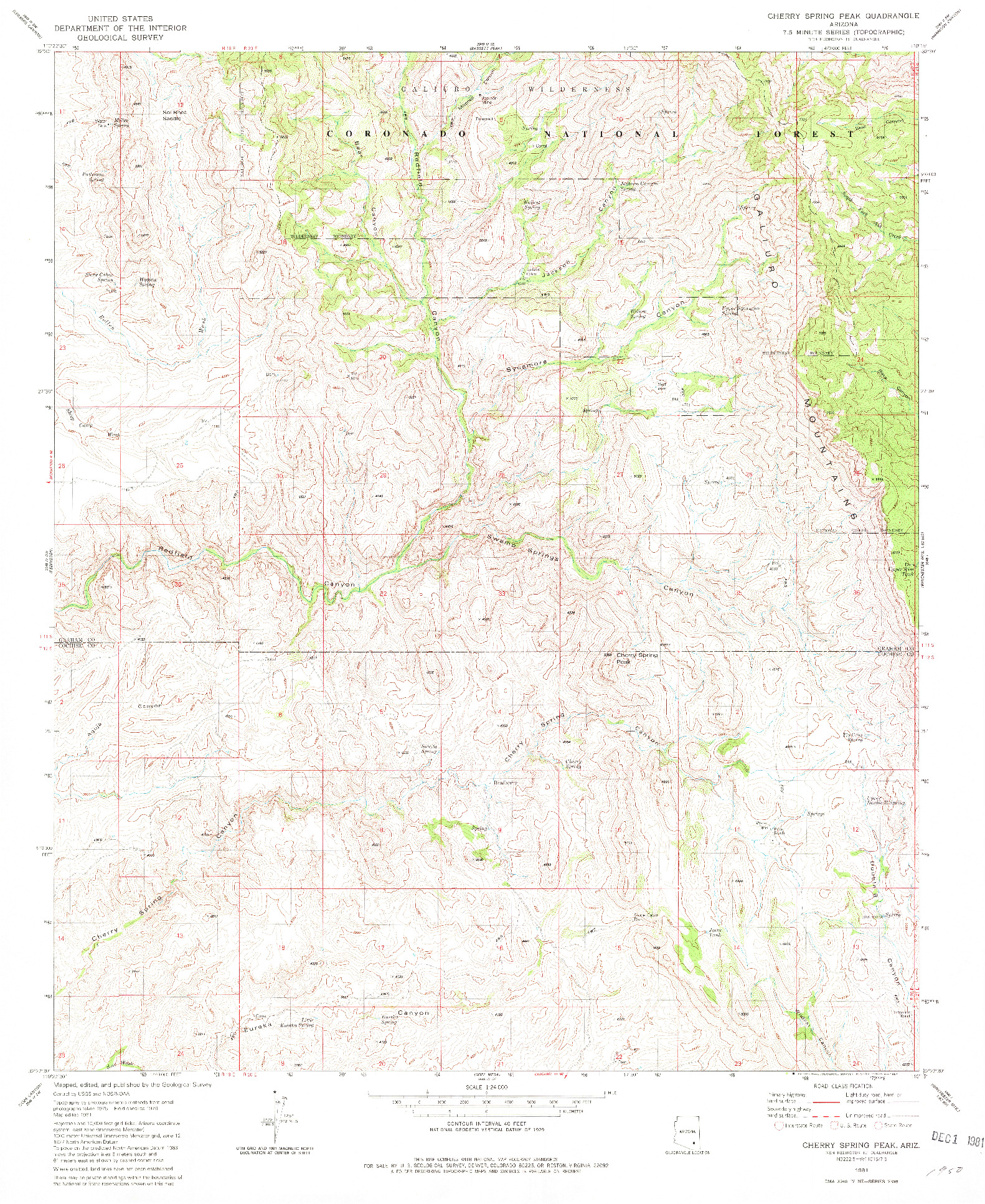 USGS 1:24000-SCALE QUADRANGLE FOR CHERRY SPRING PEAK, AZ 1981