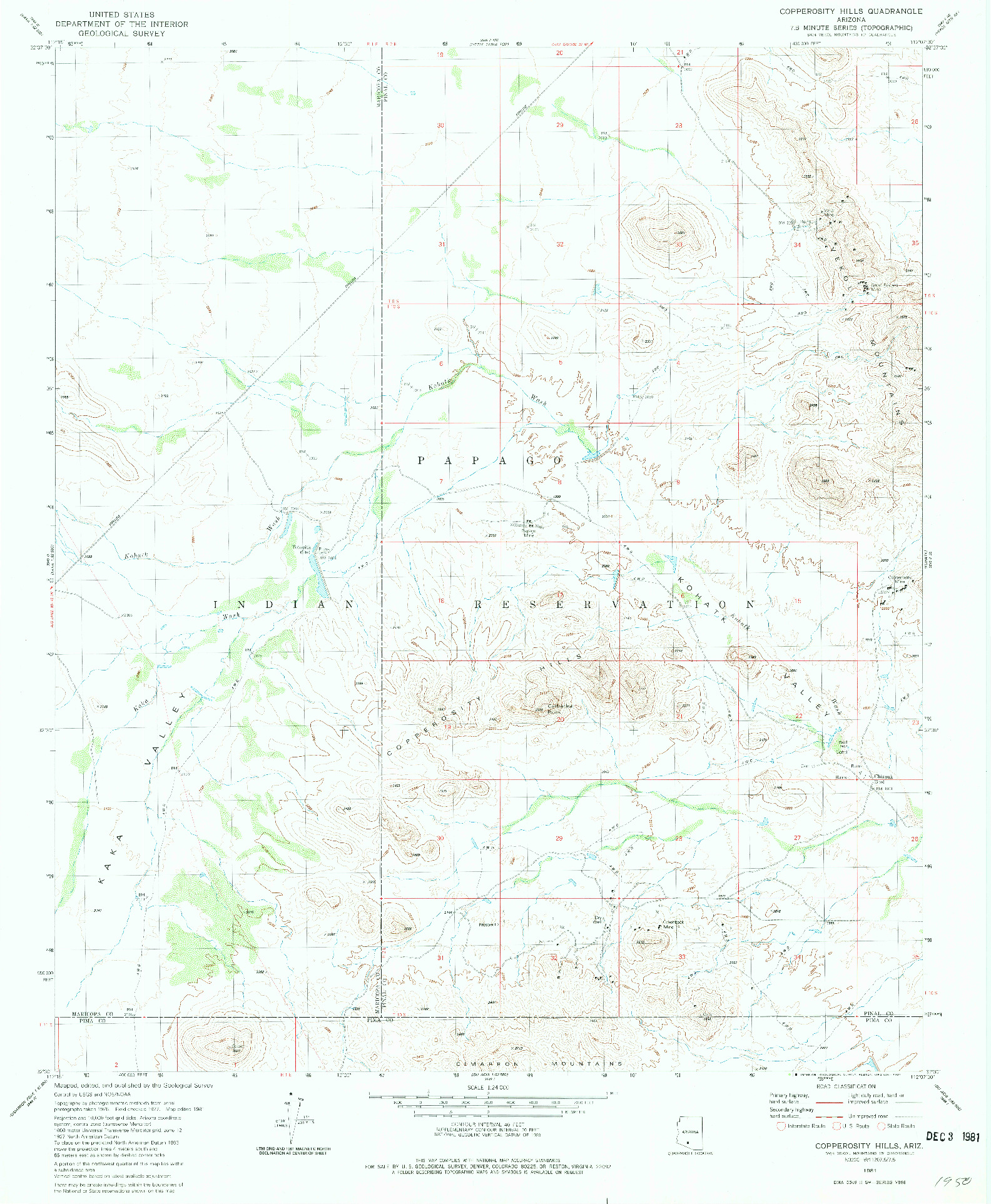 USGS 1:24000-SCALE QUADRANGLE FOR COPPEROSITY HILLS, AZ 1981