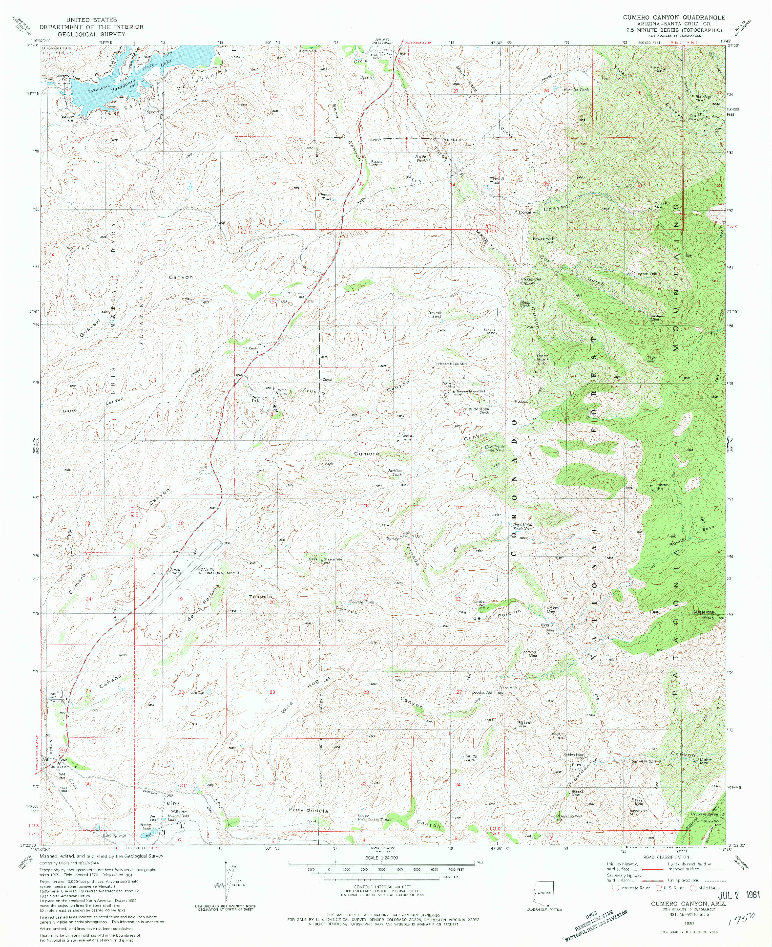 USGS 1:24000-SCALE QUADRANGLE FOR CUMERO CANYON, AZ 1981