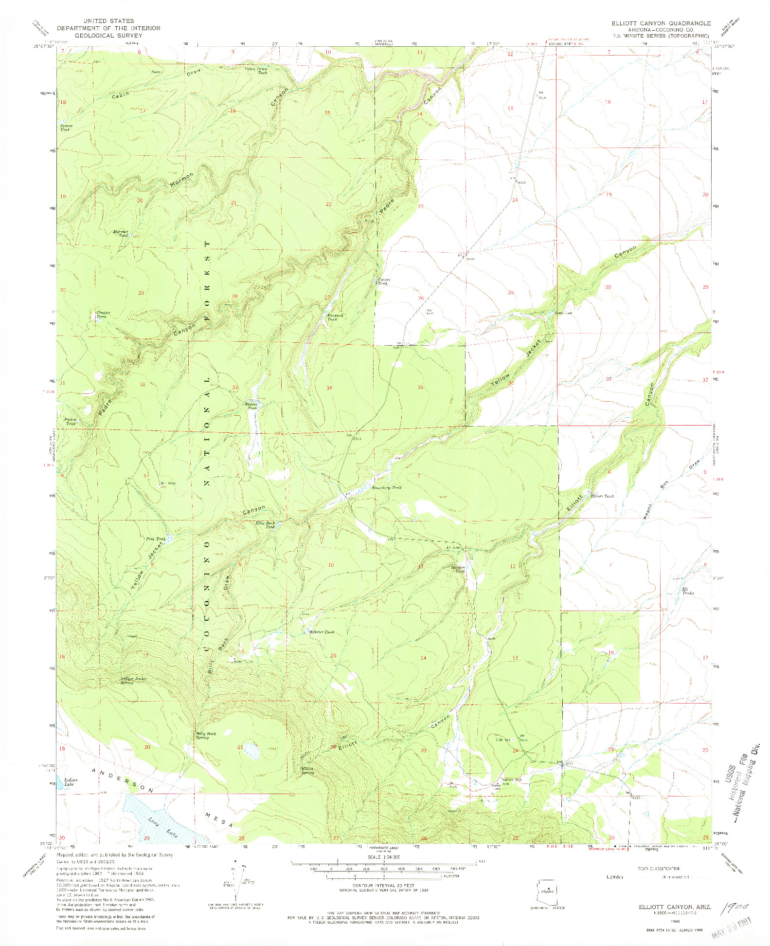 USGS 1:24000-SCALE QUADRANGLE FOR ELLIOTT CANYON, AZ 1968