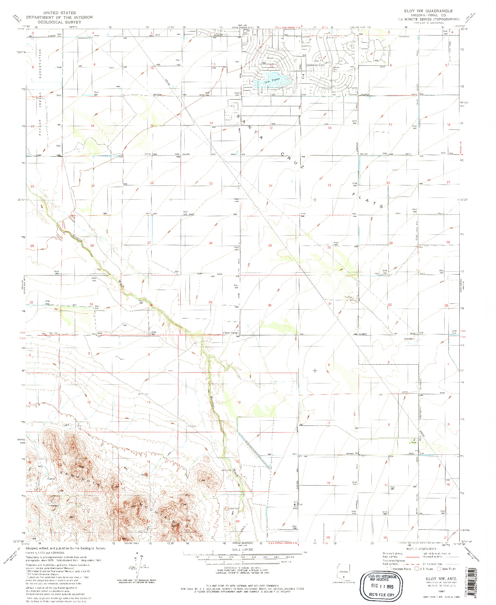 USGS 1:24000-SCALE QUADRANGLE FOR ELOY NW, AZ 1981