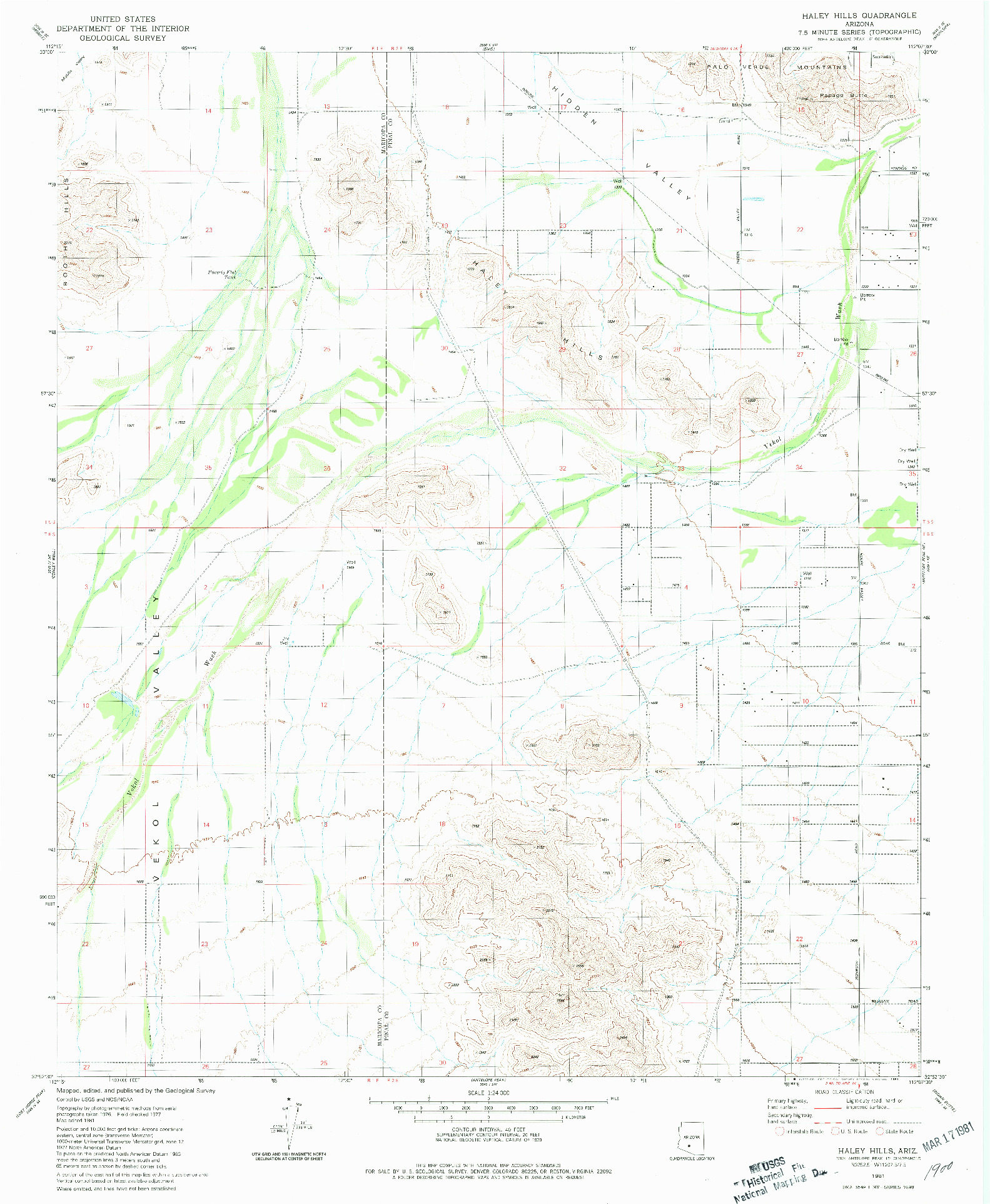 USGS 1:24000-SCALE QUADRANGLE FOR HALEY HILLS, AZ 1981
