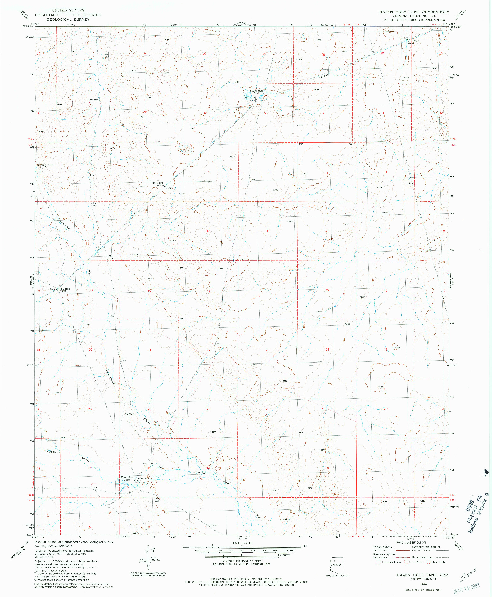 USGS 1:24000-SCALE QUADRANGLE FOR HAZEN HOLE TANK, AZ 1980