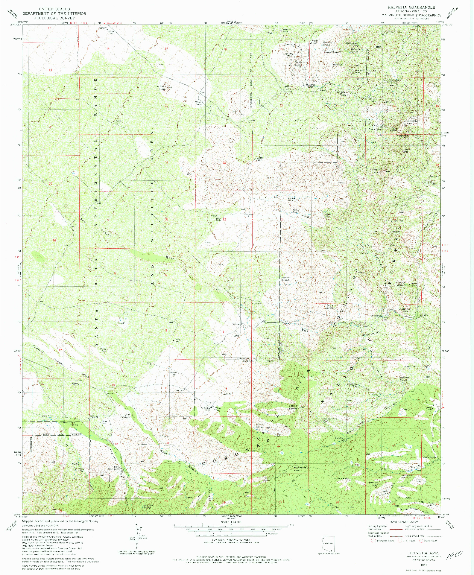 USGS 1:24000-SCALE QUADRANGLE FOR HELVETIA, AZ 1981