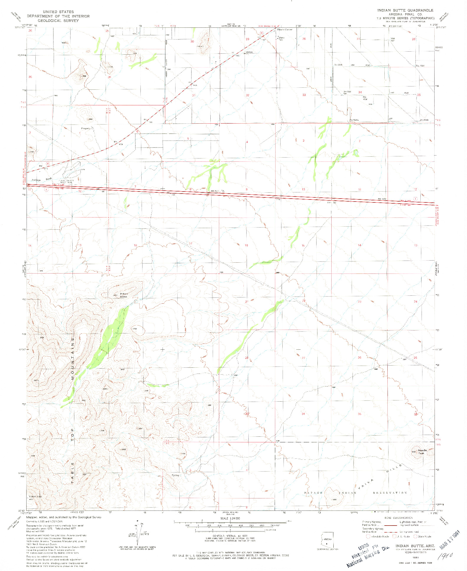 USGS 1:24000-SCALE QUADRANGLE FOR INDIAN BUTTE, AZ 1981
