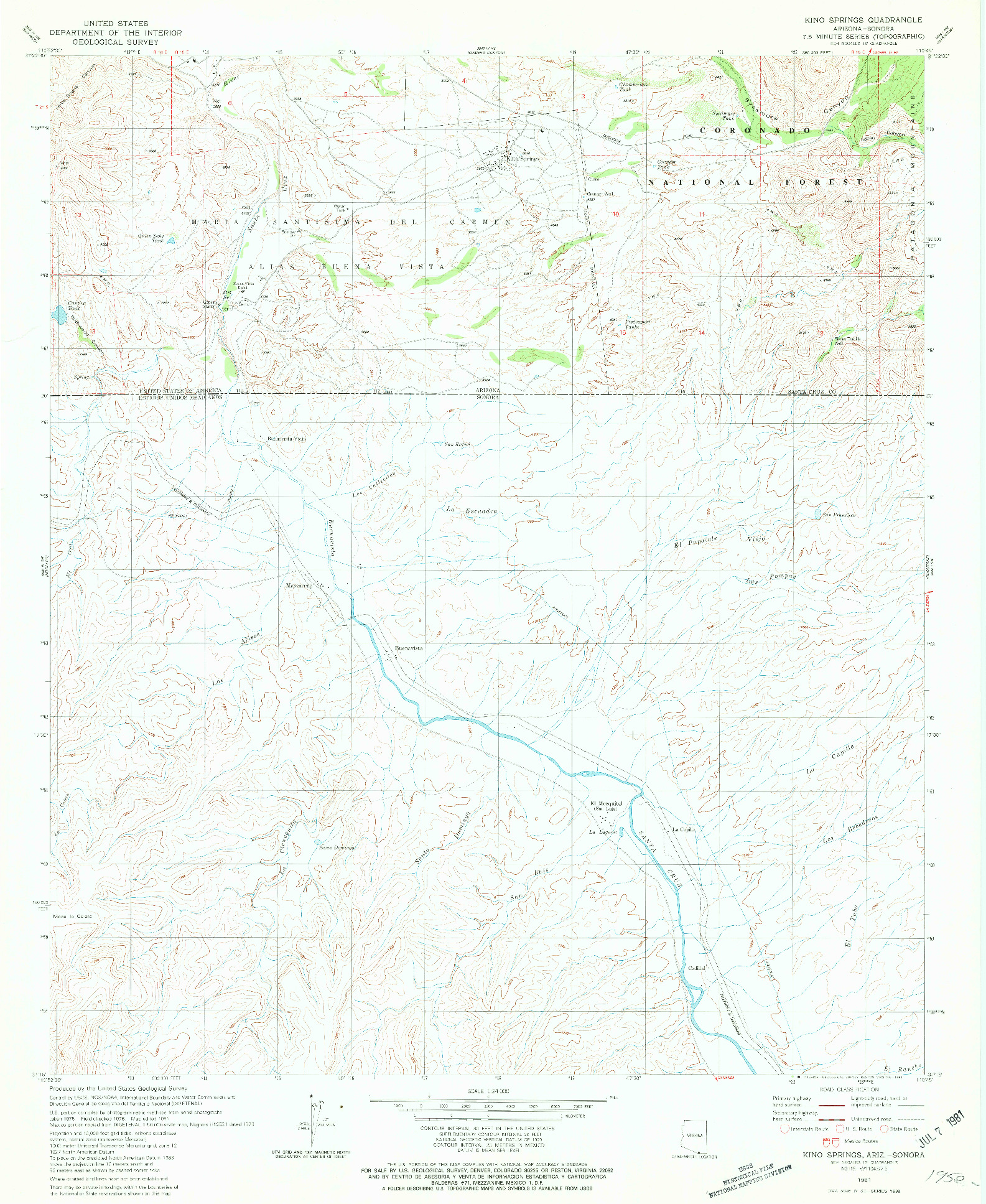 USGS 1:24000-SCALE QUADRANGLE FOR KINO SPRINGS, AZ 1981