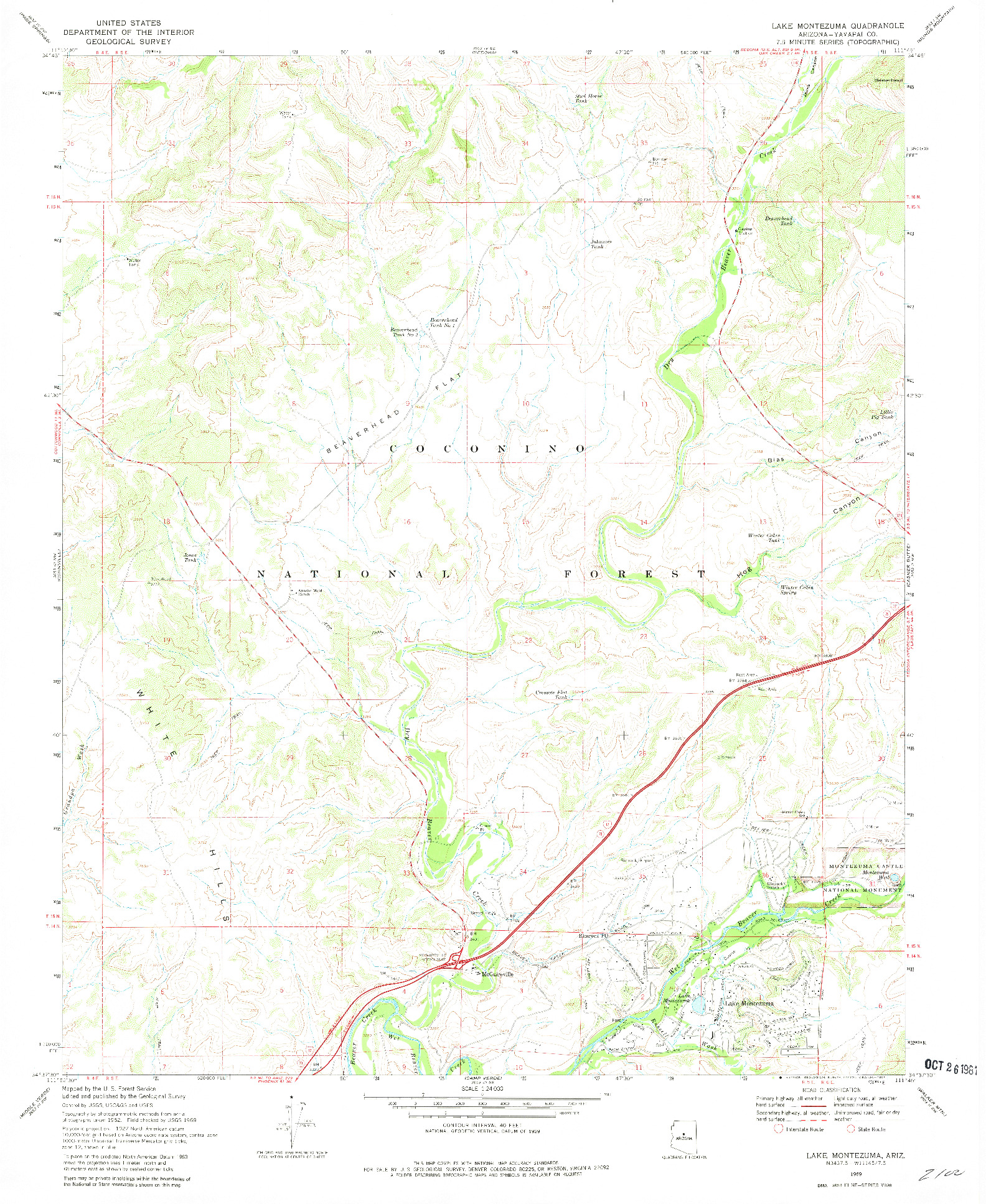 USGS 1:24000-SCALE QUADRANGLE FOR LAKE MONTEZUMA, AZ 1969